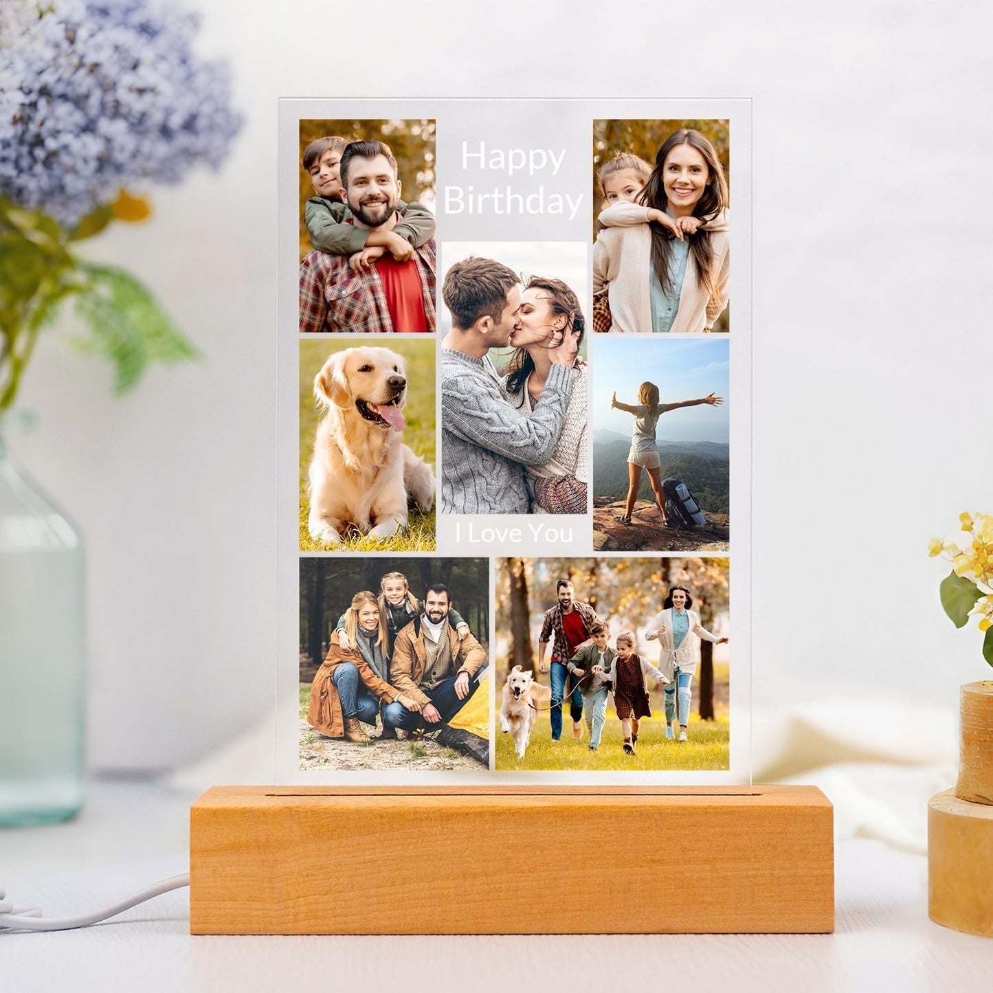 Personalized Birthday Gifts for Women and Men, Custom Picture Frames with Photo, Customized Photo Frame with Night Light, Personalized Anniversary Couple Gifts for Him and Her