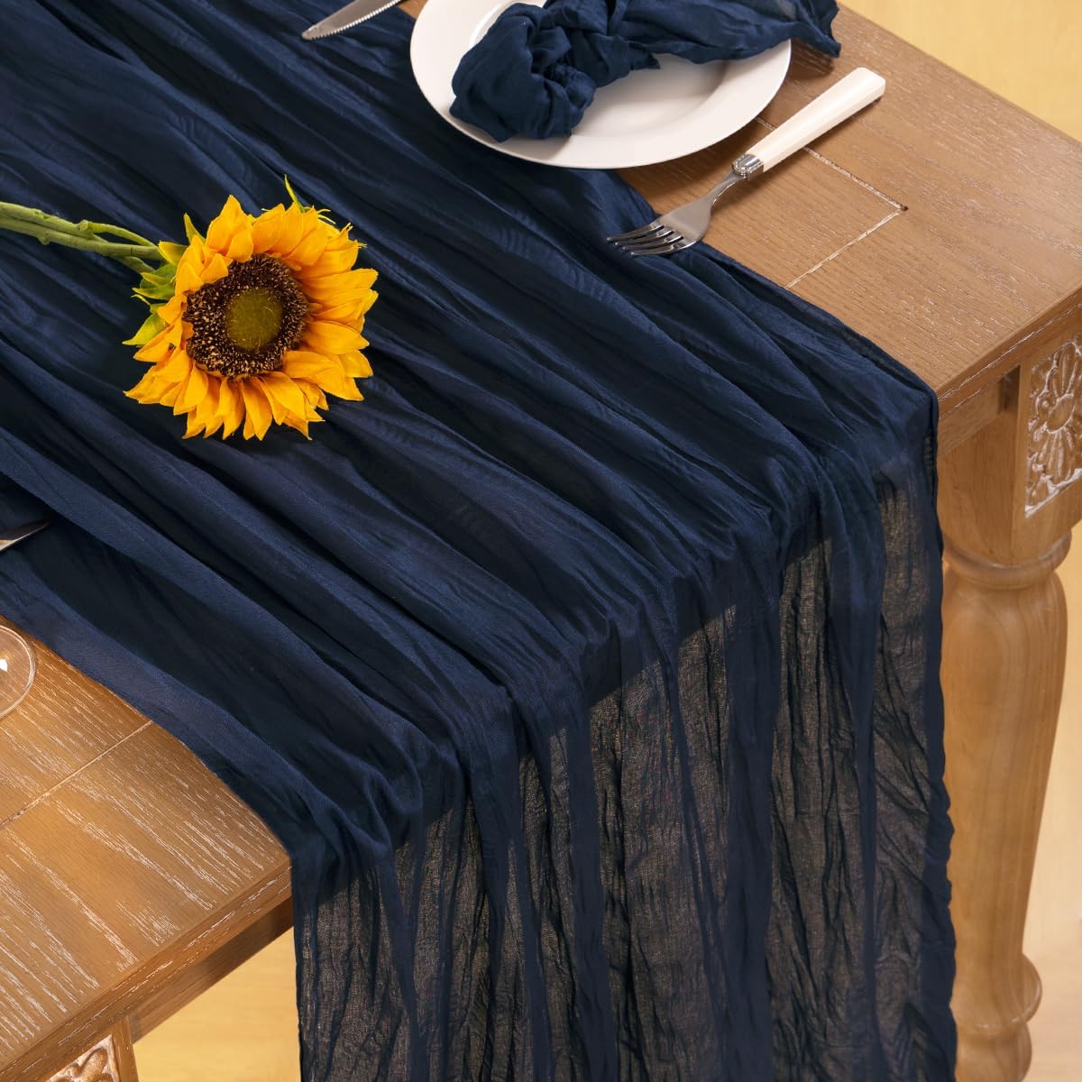 Navy Blue Cheesecloth Table Runner 4 Pack Fall Table Runners Boho Gauze 120 Inches Navy Cheese Cloth Fall Table Decorations for Thanksgiving Wedding Bridal Baby Shower Party Christmas Dinner