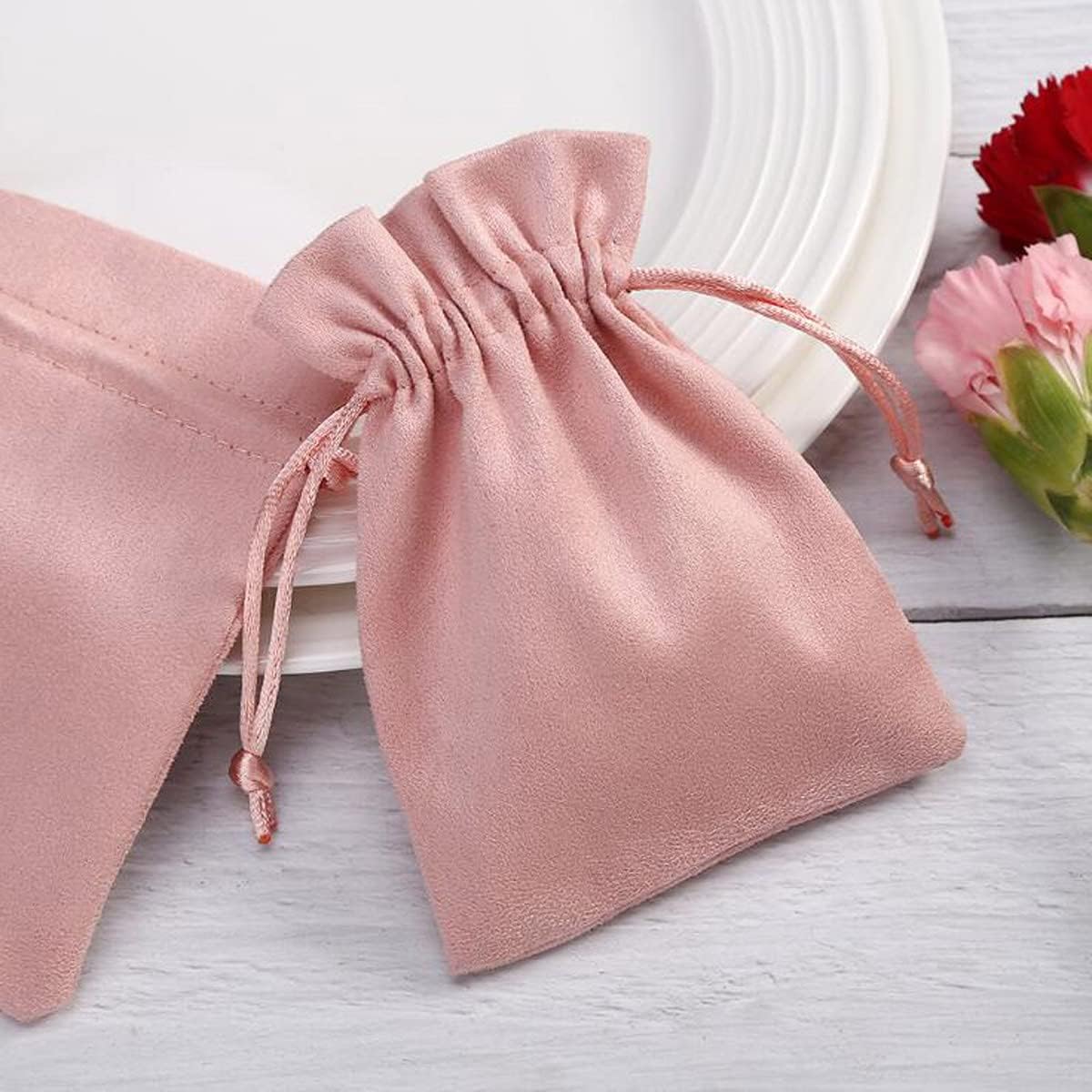 30 Pcs Pink Velvet Drawstring Bags Jewelry Pouches Jewelry Gift Bags Pouches Wedding Favors,2.8x3.5 inch