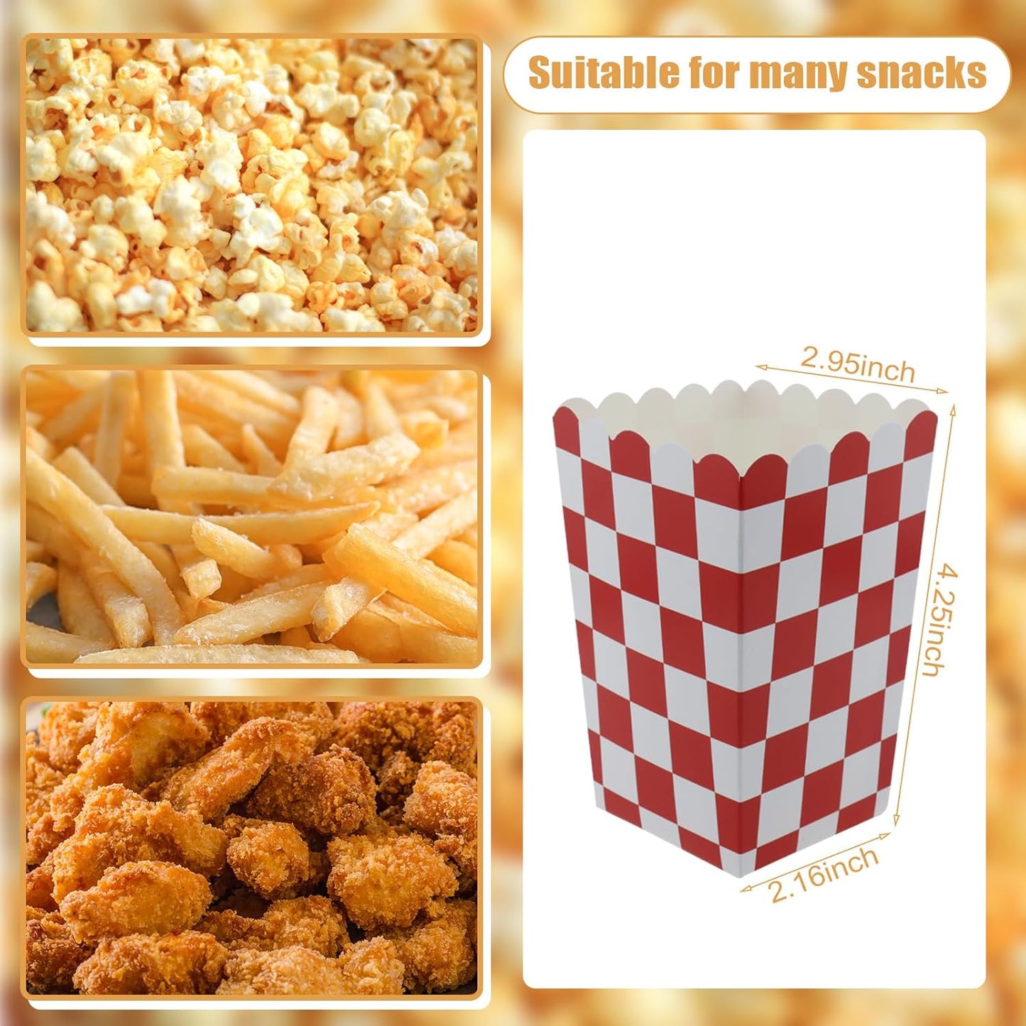 50 Pcs Popcorn Boxes Mini Paper Popcorn Box Cardboard Popcorn Container for Party Disposable Snack Candy Popcorn Bags Popcorn Holder for Movie Nights Birthday Wedding (Red Checkered)