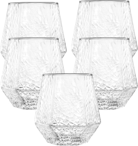 40 count Diamond Unbreakable Stemless Plastic Wine Champagne Whiskey Glasses Elegant Durable Disposable Indoor Outdoor Ideal for Home, Office, Bars, Wedding, 12 Ounce Cups (Hammered Clear)