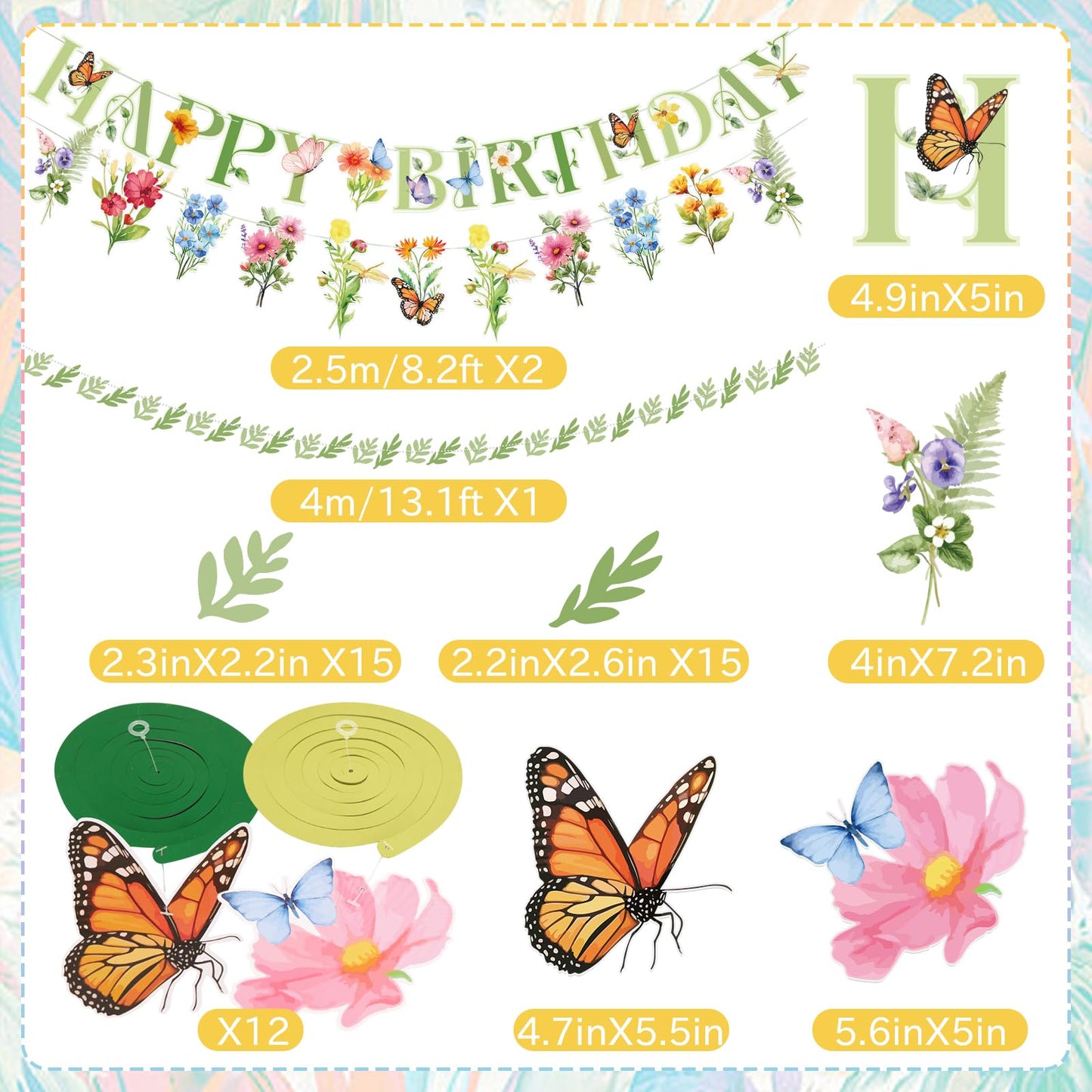 OBBOLO Flower Birthday Decorations, Garden Wildflower Party Decorations with Pre-strung Banners