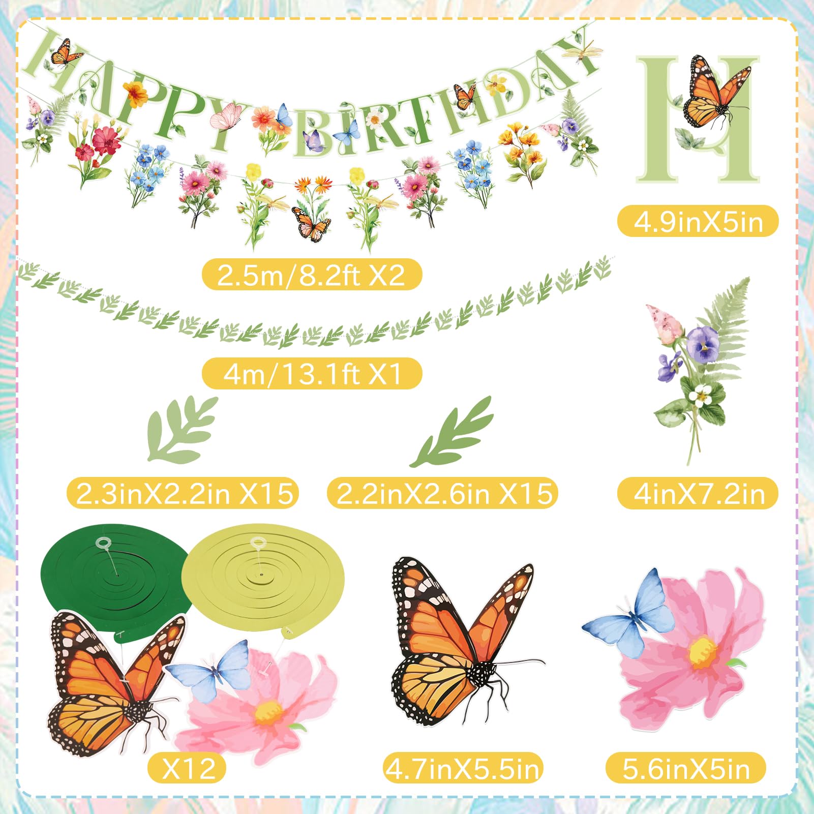 OBBOLO Flower Birthday Decorations, Garden Wildflower Party Decorations with Pre-strung Banners
