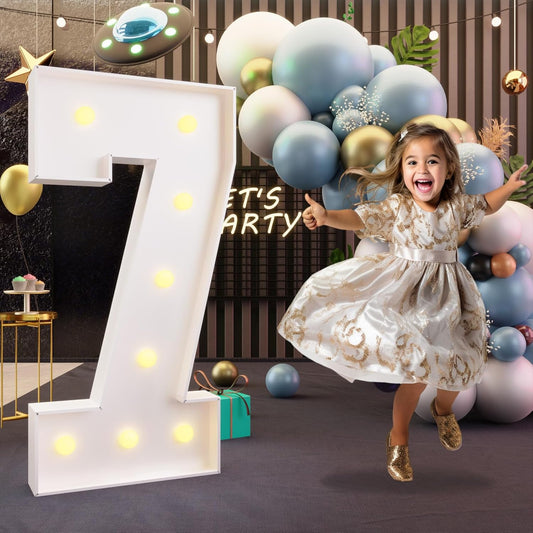 imprsv 3FT Marquee Numbers, Light Up Numbers for 7th 70th Birthday Decorations Anniversary Party Decor, Number 7 Light Up Number, Pre-Cut Foam Board Kit