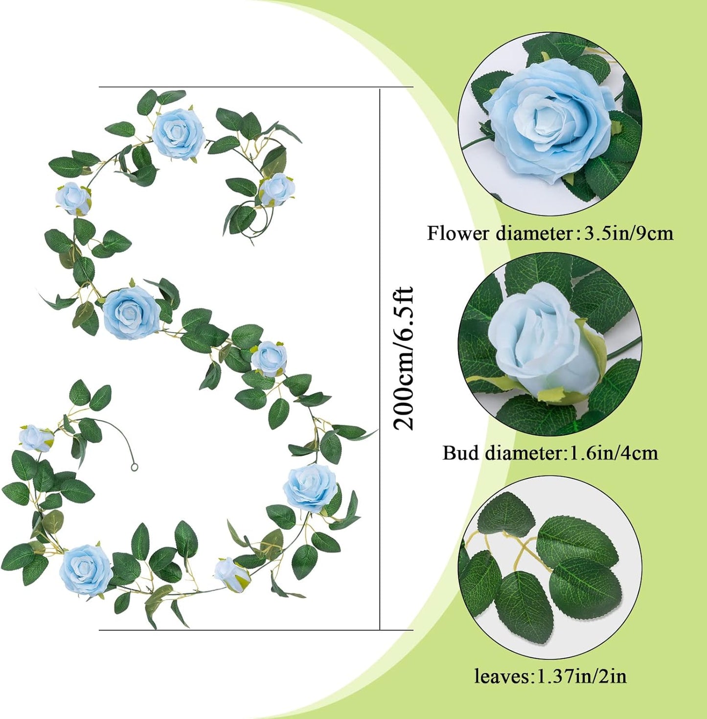 U'Artlines 3 Pack Artificial Blue Rose Vines Floral Garlands Total 19.5 Ft Fake Vine Silk Flower Garland for Indoor Outdoor Home Wedding Arch Garden Wall Decoration