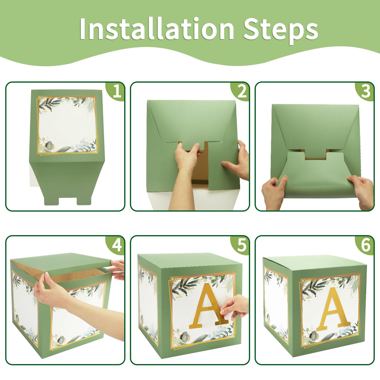 RUBFAC Baby Shower Boxes with Letters, 4pcs Sage Green Baby Shower Decorations for Boy Girl Balloon
