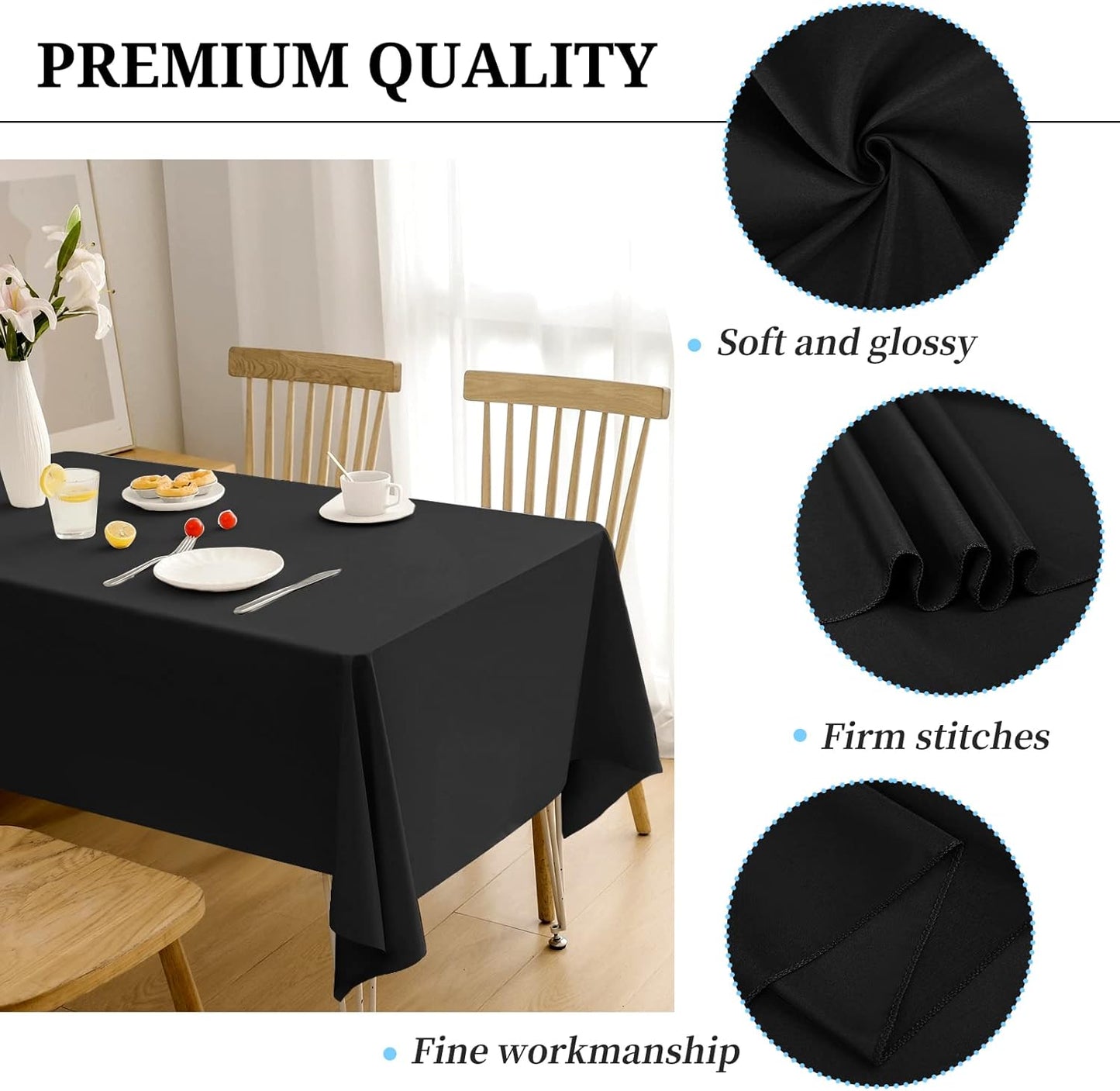 4 Pack Black Tablecloths for 6ft Rectangle Tables 60 x 102 Inch - Polyester Table Cover Stain and Wrinkle Resistant Washable Fabric Table Clothes for Wedding Party Banquet Reception Restaurant