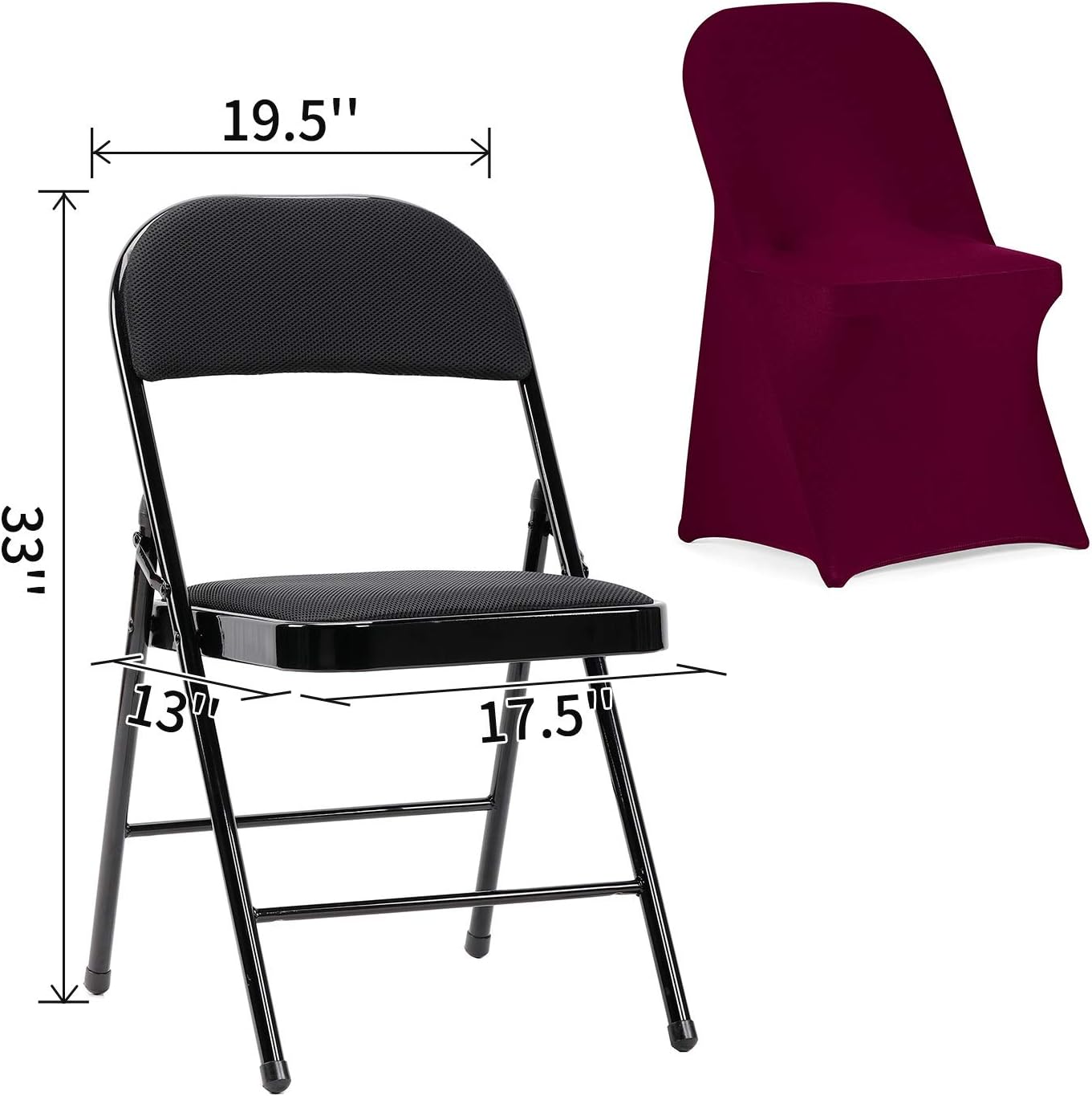 Peomeise Stretch Spandex Folding Chair Cover for Wedding Party Dining Banquet Event (Burgundy,6pcs)