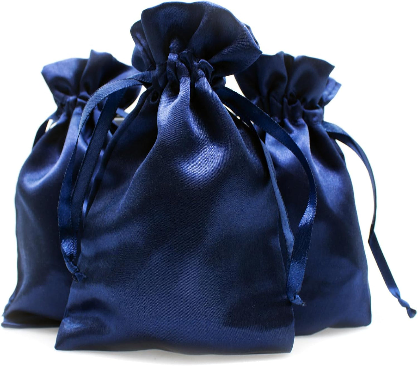 Knitial 6" x 9" Navy Blue Satin Gift Bags, Jewelry, Wedding Favor Drawstring Bags Baby Shower Christmas 50 Count