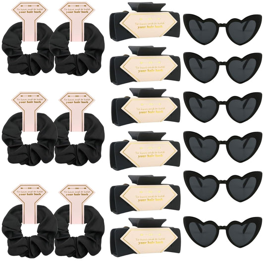 Bridesmaid Scrunchies Proposal Gifts Bachelorette Hair Claws Clips Girls heart sunglasses for Wedding Party Favors (18pcs dark black)