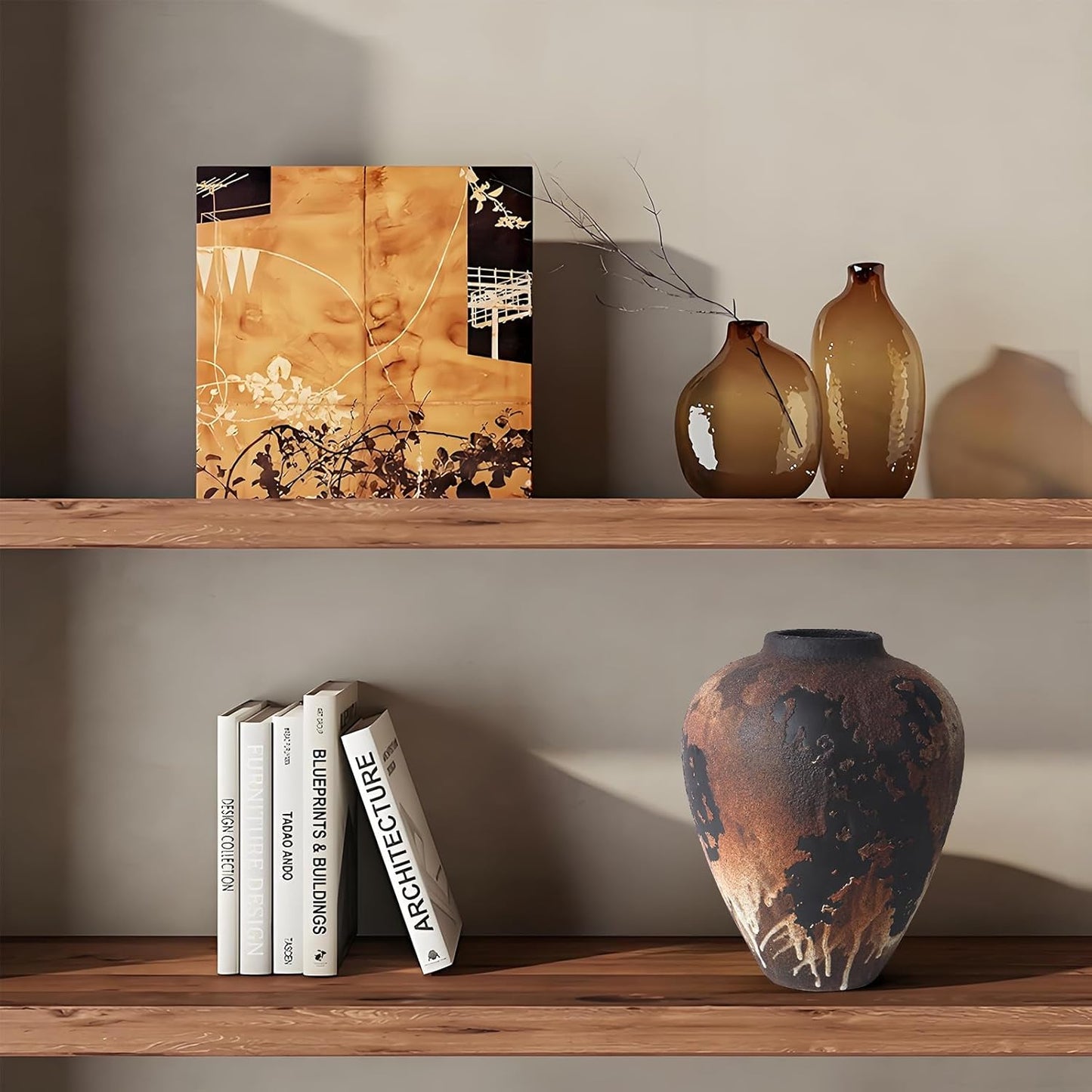 Rustic Vase for Flowers, 8.9'' Brown Farmhouse Ceramic Vases for Home Decor, Minimalist Decorative Vase for Living Room, Entryway, Shelf, Premium Pottery Clay Table Centerpiece Decor.