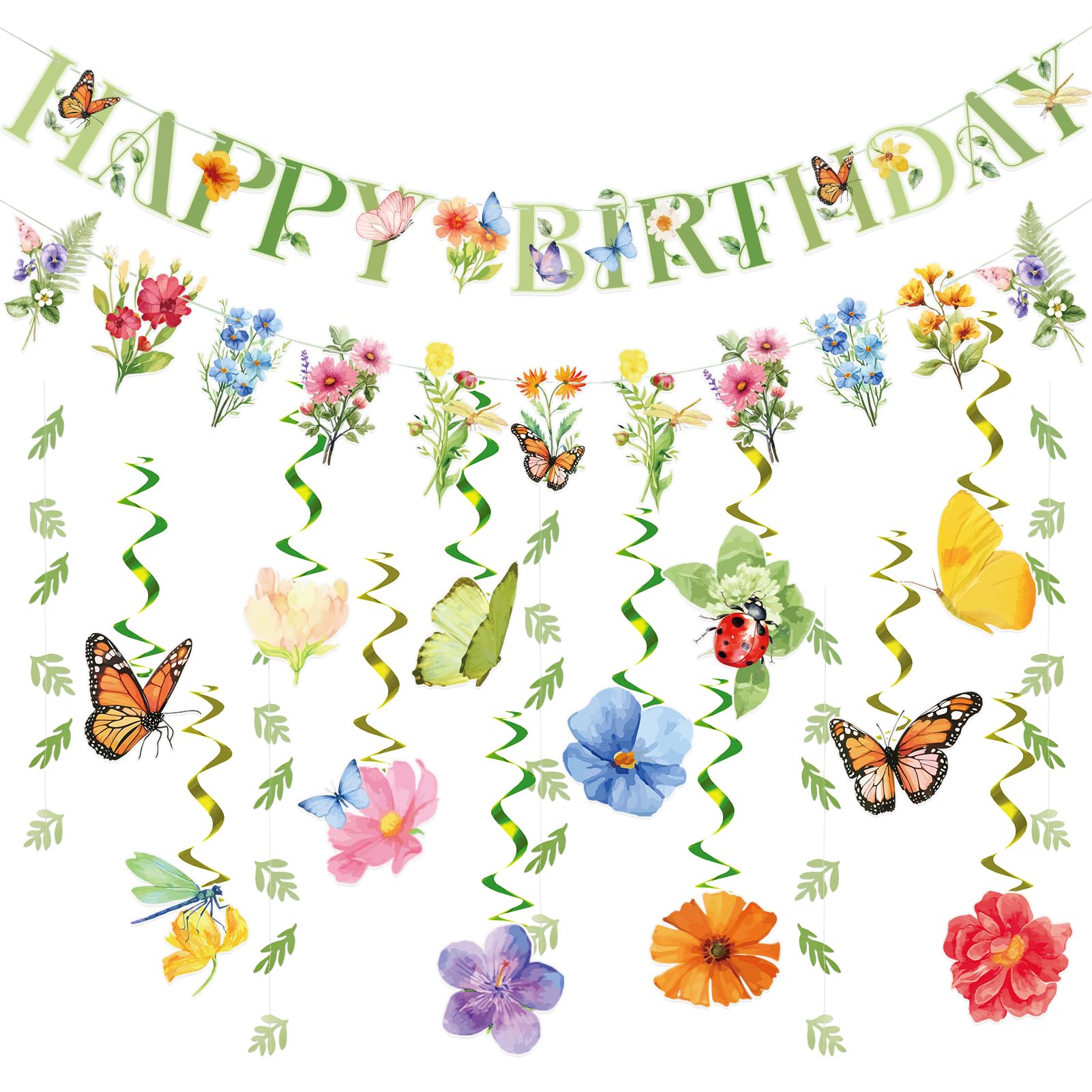 OBBOLO Flower Birthday Decorations, Garden Wildflower Party Decorations with Pre-strung Banners
