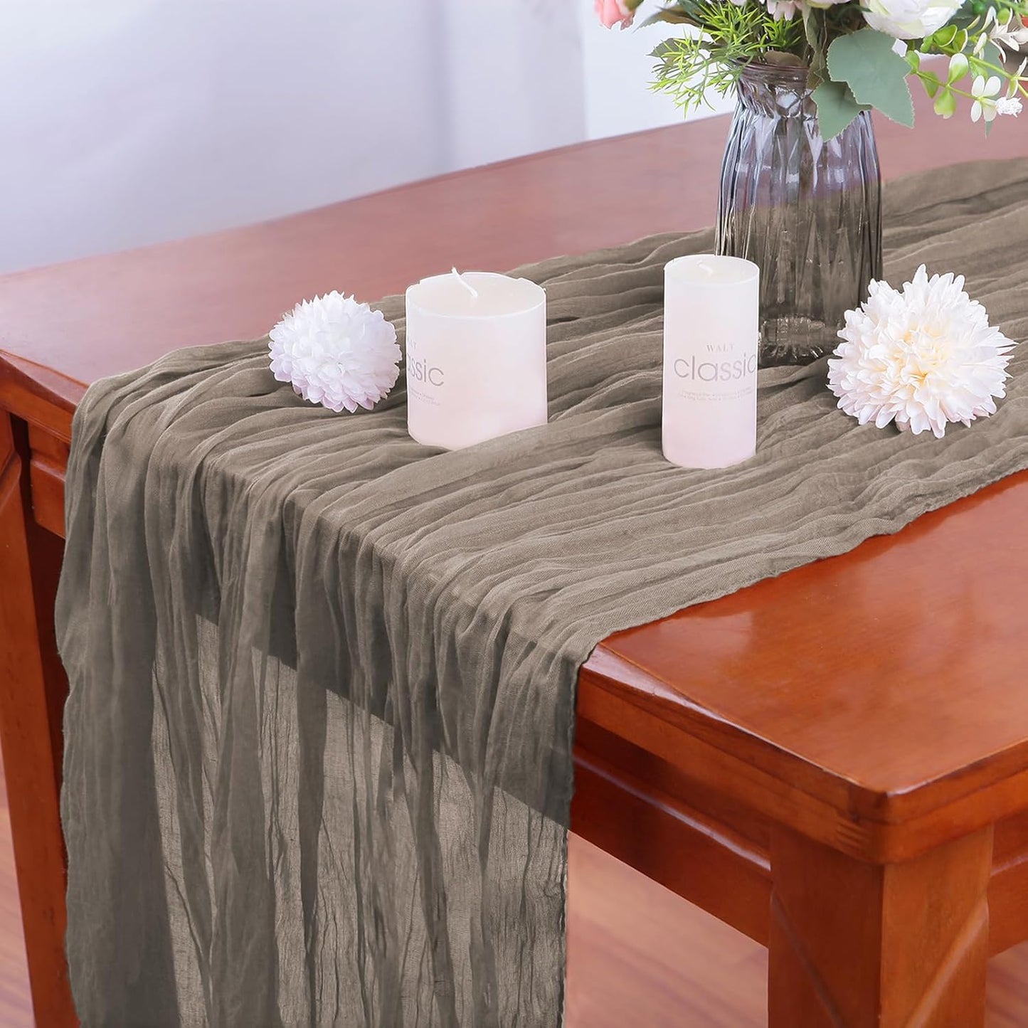 16PCS Nude Cheesecloth Table Runner 10FT Table Runner Cheesecloth 35x120Inch Boho Gauze Cheese Cloth Table Runner Long Rustic Sheer Table Runners for Wedding Party Baby Bridal Shower Table Decor