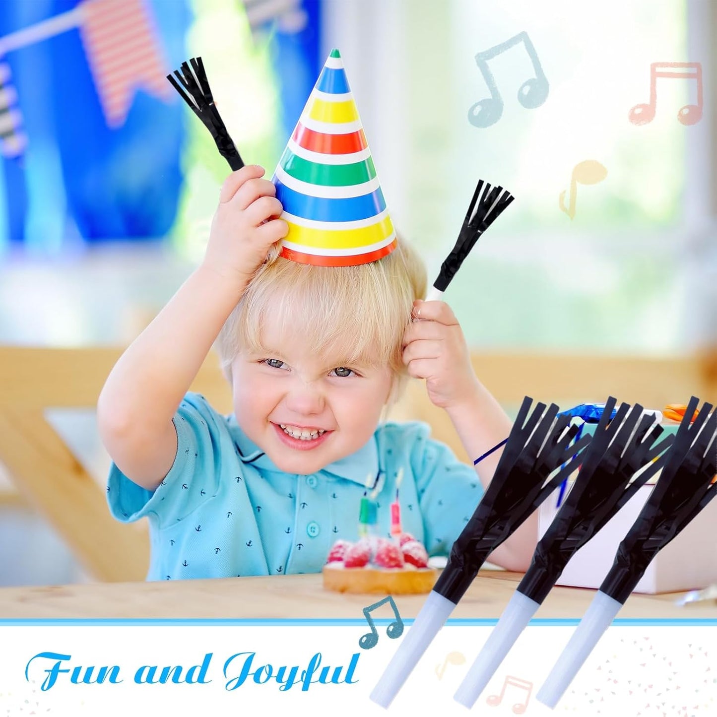 Metallic Fringed Noise Makers, for Noise Makers Party Favors, New Year Party, Baby Shower, Kids Birthday, 48 Pcs, Gold, Silver, Black