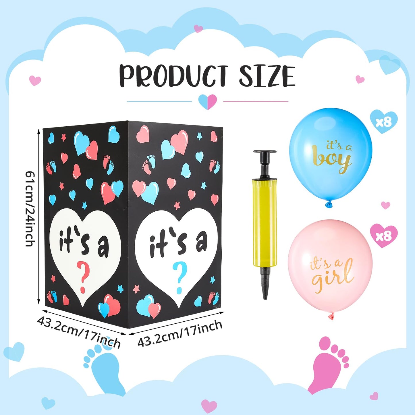 Ireer Gender Reveal Balloon Box with 16 Latex Baby Balloon Release Box Funny Ideas for Gender