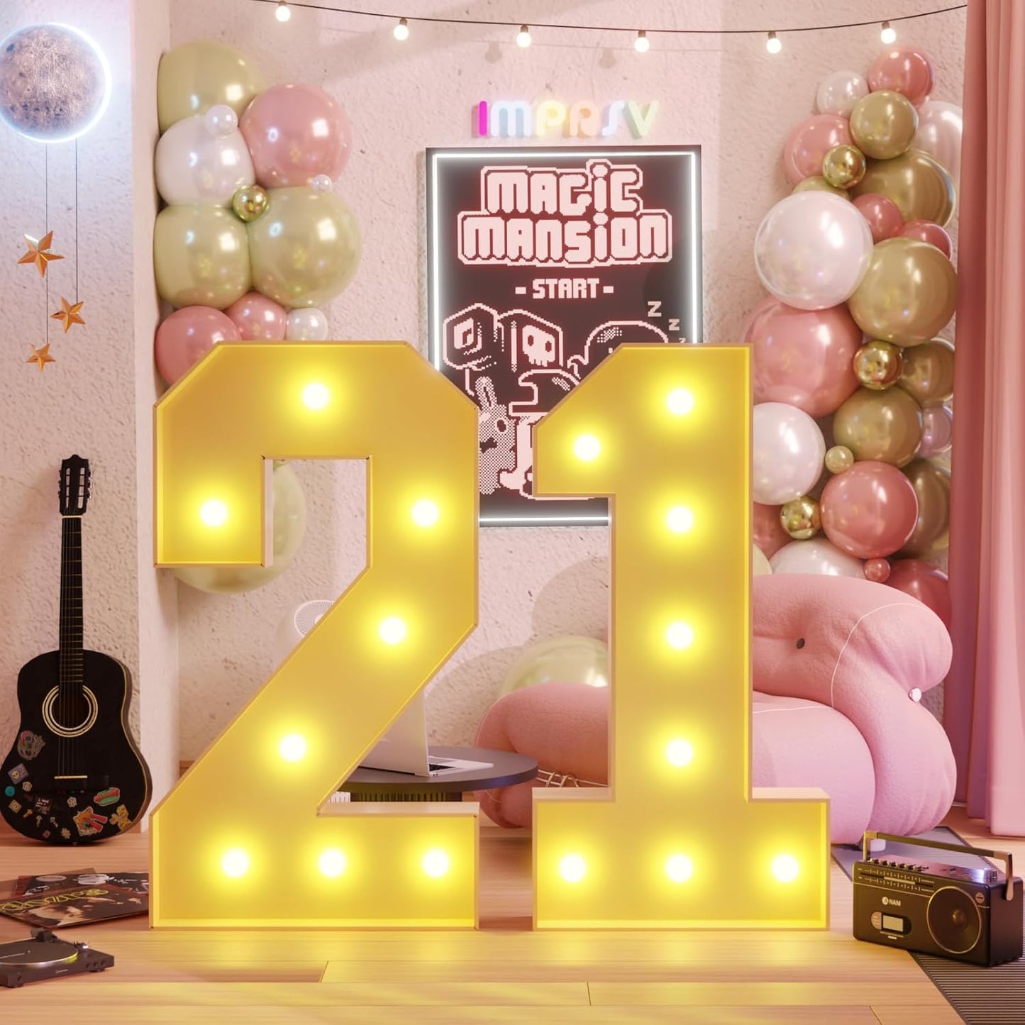 imprsv 3FT Light Up Numbers, Marquee Numbers 21st Birthday Decorations for Her Him, 21st Birthday Women Foam Board Anniversary Party Decorations Arch Kit (DIY)