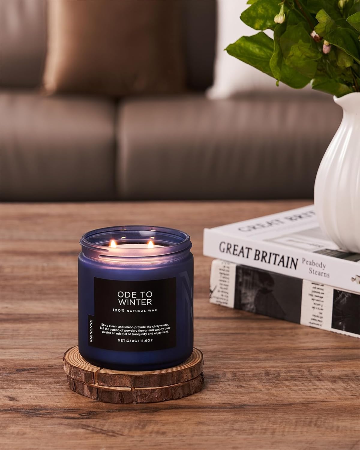 M&SENSE Ode to Winter - Lavender Sandalwood Scent 11.6oz Natural Soy Wax Non Toxic Candle, Up to 70 Hours Burn Time Winter Scents, 2 Cotton Wick Jar Candle Home Scented Gift