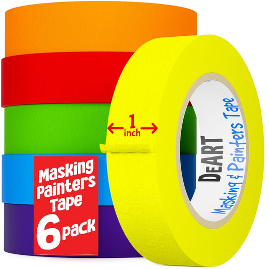 DEART 6Pcs Colored Masking Tape, Extra Long 1008 Feet or 360 Feet x 1 Inch Painters Tape, Color Painter Tape for Arts & Crafts Labeling or Coding, Kids Art Supplies (2.5cm X 18m (1In X 20Yards))