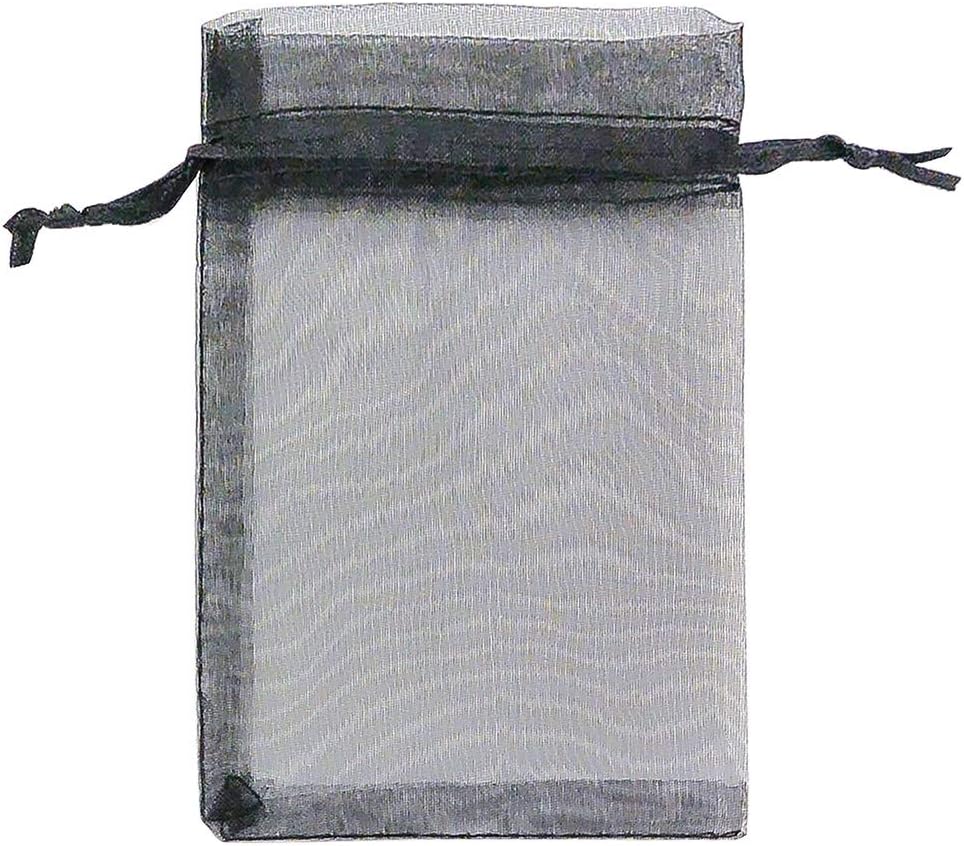TheDisplayGuys 48-Pack 4x6 Black Sheer Organza Gift Bags with Drawstring, Goodie Bags for Jewelry, Candy Bags, Treat Bags, Wedding Favors Small Mesh Bags