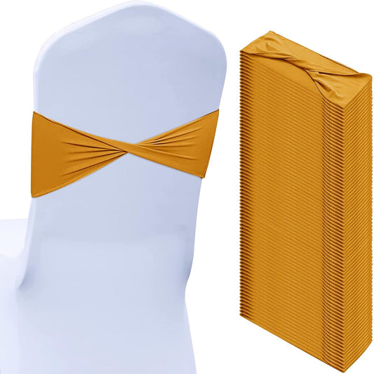Kinlop 50 Pcs Spandex Chair Sashes Bows Chair BB0C3V65Z6Tands Slider Sashes for Covers Elastic Bands Ties Without Buckle Decorations for Wedding Party Events Ceremony Birthday(Mustard Yellow)