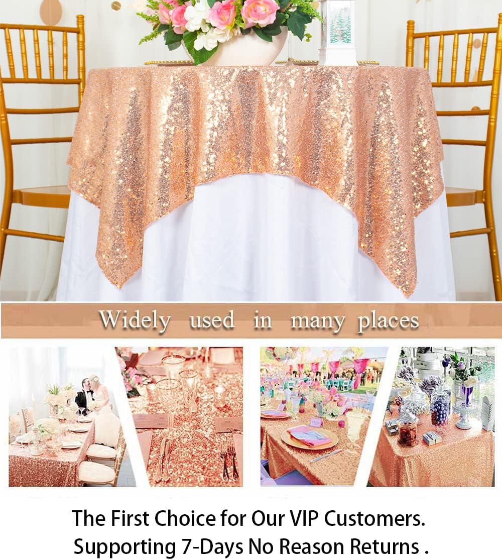 ShinyBeauty Square Tablecloth 72x72-Inch Sequin Tablecloth Overlay Rose Gold Table Cover Sequined Table Cloths for Wedding Rose Gold Shimmer Tablecloth Linen Square Overlay for Cocktail/Cake