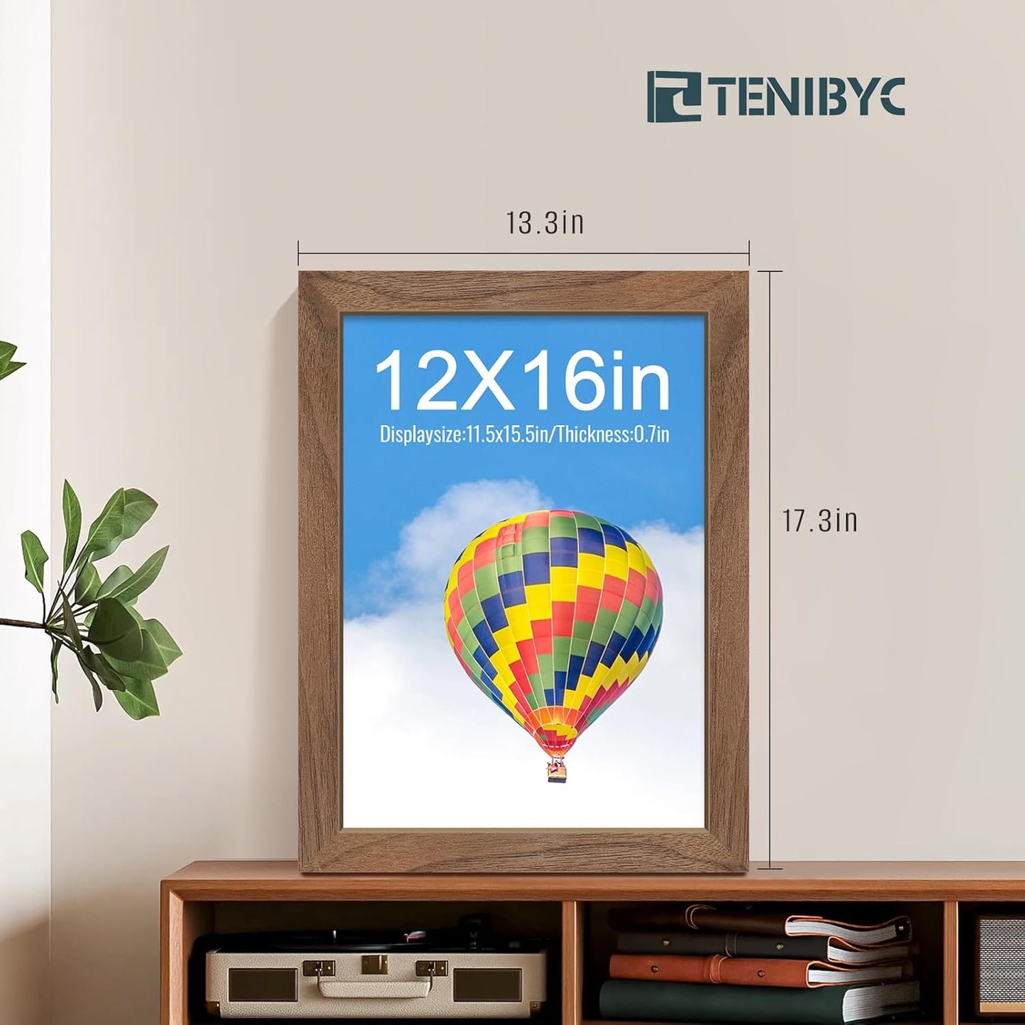 12x16 Frame 4 Pack - Brown Walnut, Natural Woodgrain, HD Tempered Glass, Picture Frame for Wall