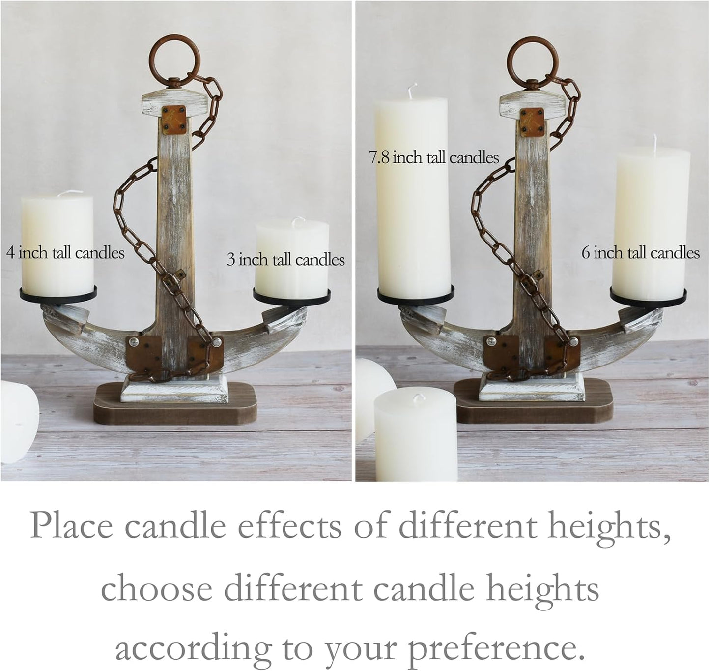 Wooden Anchor Candle Holder Coastal Decor Lake House Decor, Vintage Home Decor Candle Stand Table Centerpiece Candle Holder for 2 Candles, Nautical Decor Beach Decor Large Candles Stand