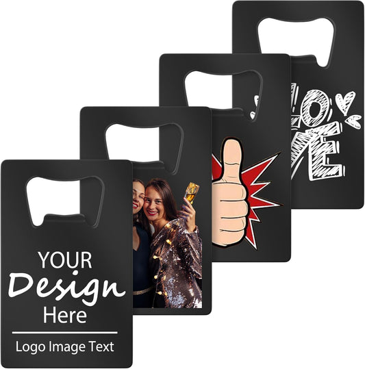 Personalized Credit Card Bottle Opener, Custom Stainless Steel Beer Bottle Opener, Upload Your Name/LOGO/Text, for Wedding Favors, Brewery, Bar, Anniversaries, Party (Black)