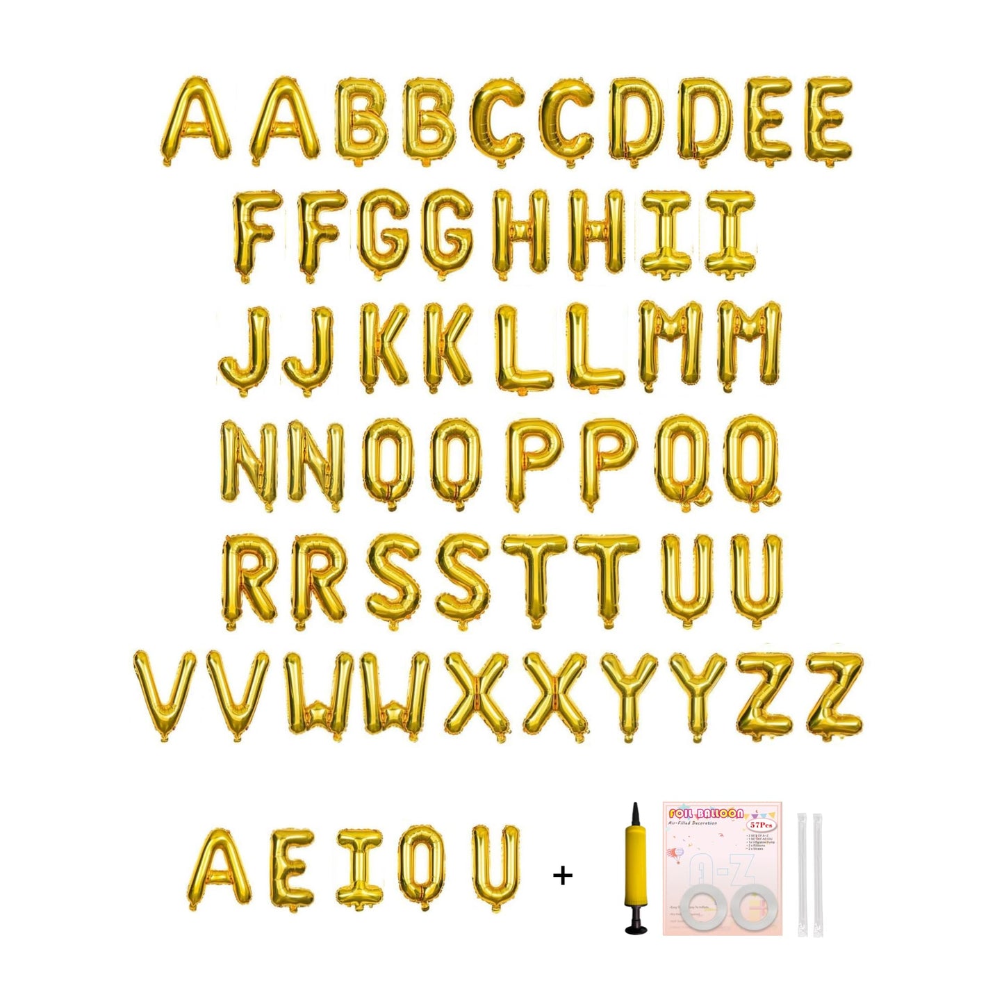 Jolixiraz 58 PCS Letter Balloons Alphabet Letters 2 Sets A- Z & 1 Sets AEIOU 16 - Inch Mylar Foil