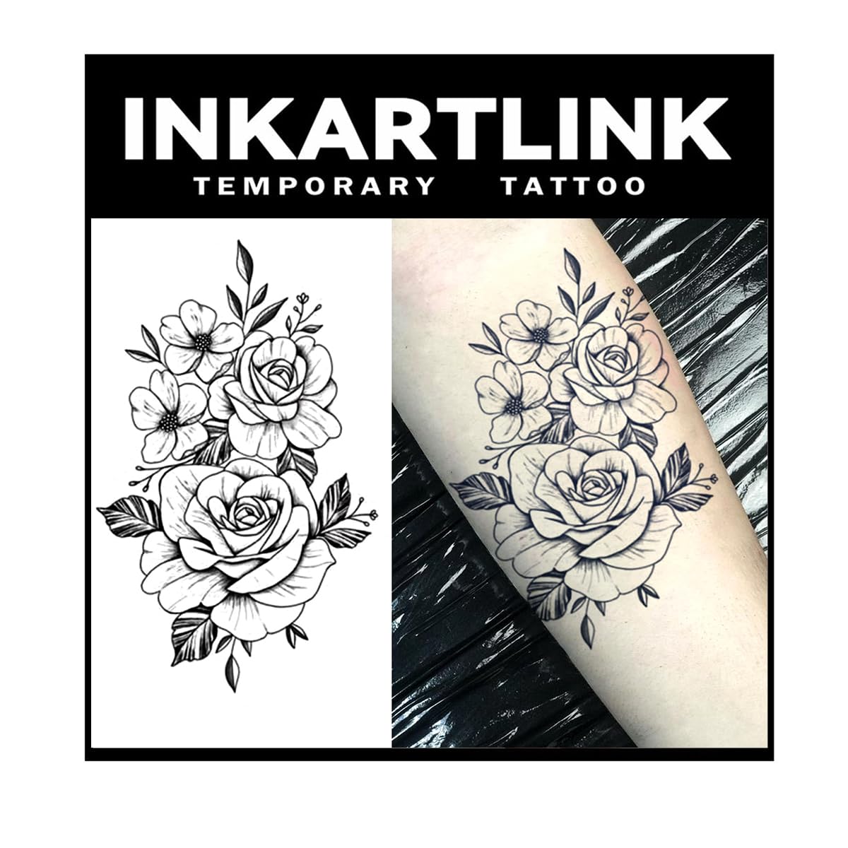 INKARTLINK Tattoo Tech, 2 Sheets Extra Large Semi Permanent Tattoo, Adult Art Design Temporary Tattoos, Lasts 1-2 Weeks, Waterproof, Realistic Look, No Adhesive, No Reflection (Flower)204