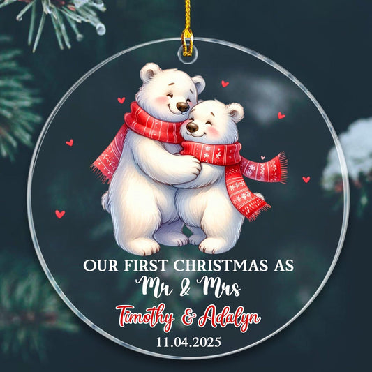 Our First Christmas As Mr & Mrs Ornament, Personalized Date/Name Polar Bear Mr & Mrs Together Ornament Gift for Newlyweds Bride Groom Just Married, Customized Wedding Anniversary Christmas Ornaments