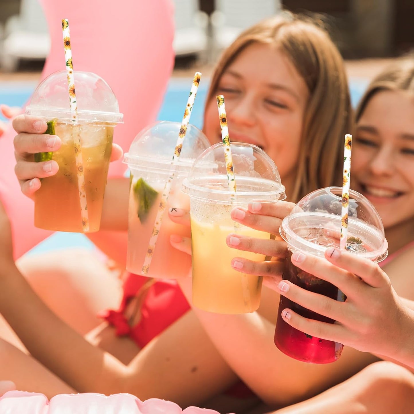 200Pcs Sunflower Paper Straws Watercolor Yellow Floral Disposable Drinking Straws Summer Party Straws for Juice Shake Cocktail Birthday Baby Shower Wedding Party Supplies