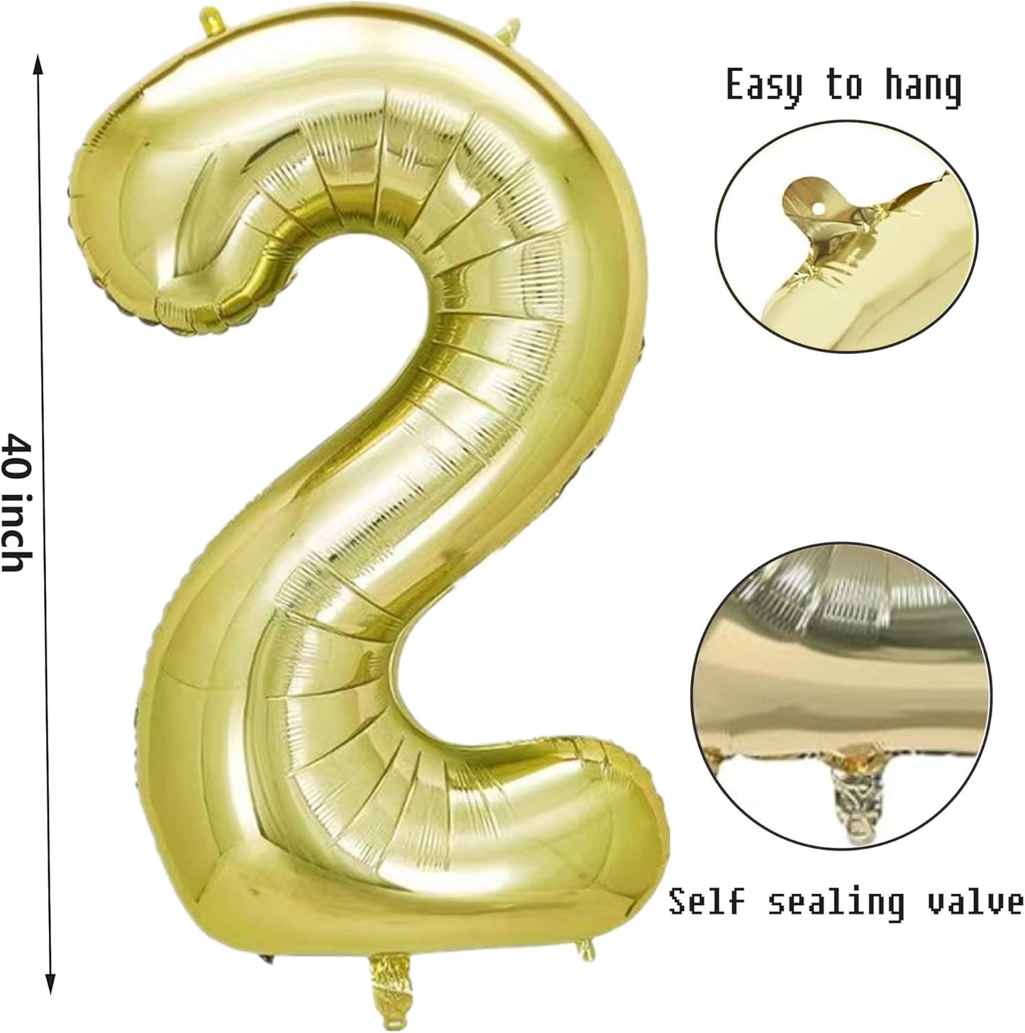 40 Inch Number 2 light gold Large Numbers Balloon 0-9 Birthday Party Decorations,Foil Mylar Big Number Balloon Digital 2 for Birthday Party Supplies Wedding Decorations(Number 2)