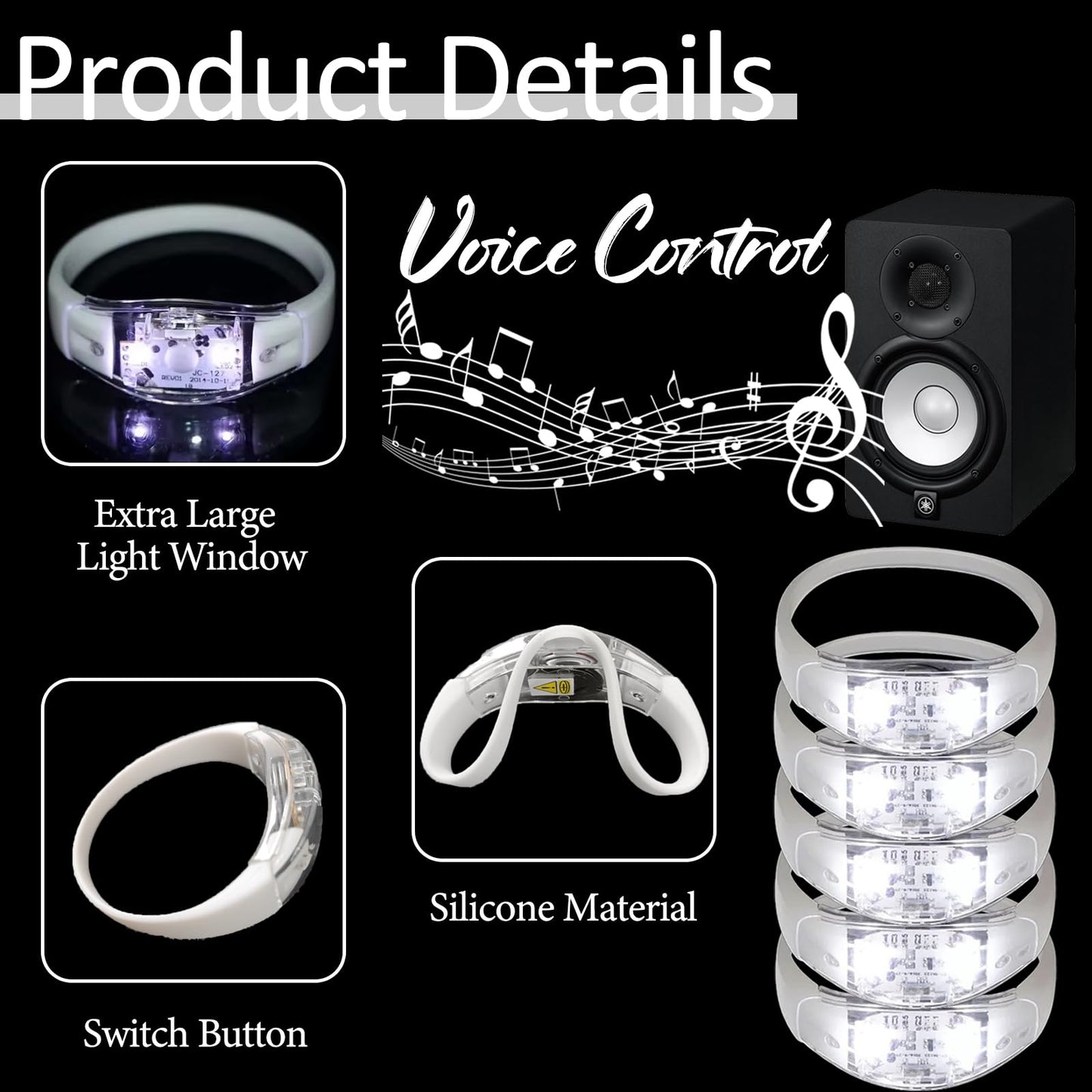Dhseinat 24 Pcs LED Glow Bracelets Sound Activated Bracelet Glow Bracelets with Flashing LED Strobe