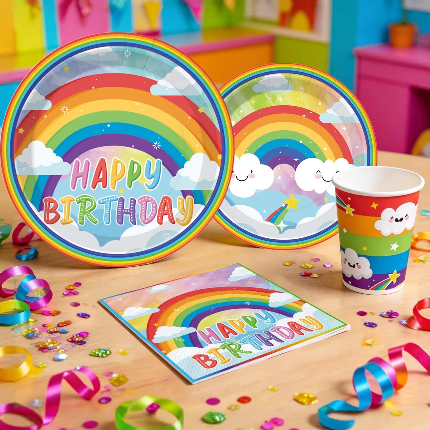 Cocomigo 213pcs Rainbow Birthday Decorations, Serves 25