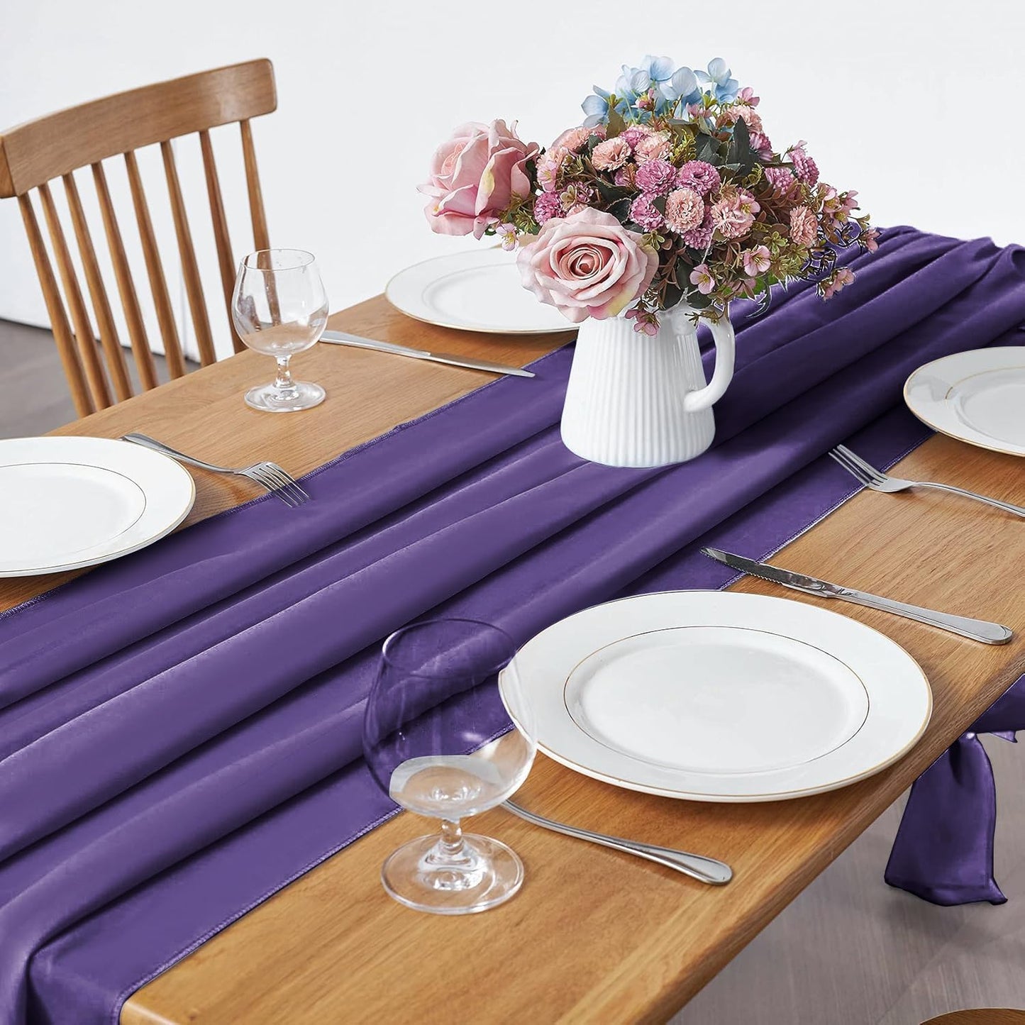 2 Pack 10Ft Chiffon Purple Table Runner Sheer 29x120 Inch for Romantic Wedding Decor Bridal & Baby Shower Birthday Rustic Party Decoration