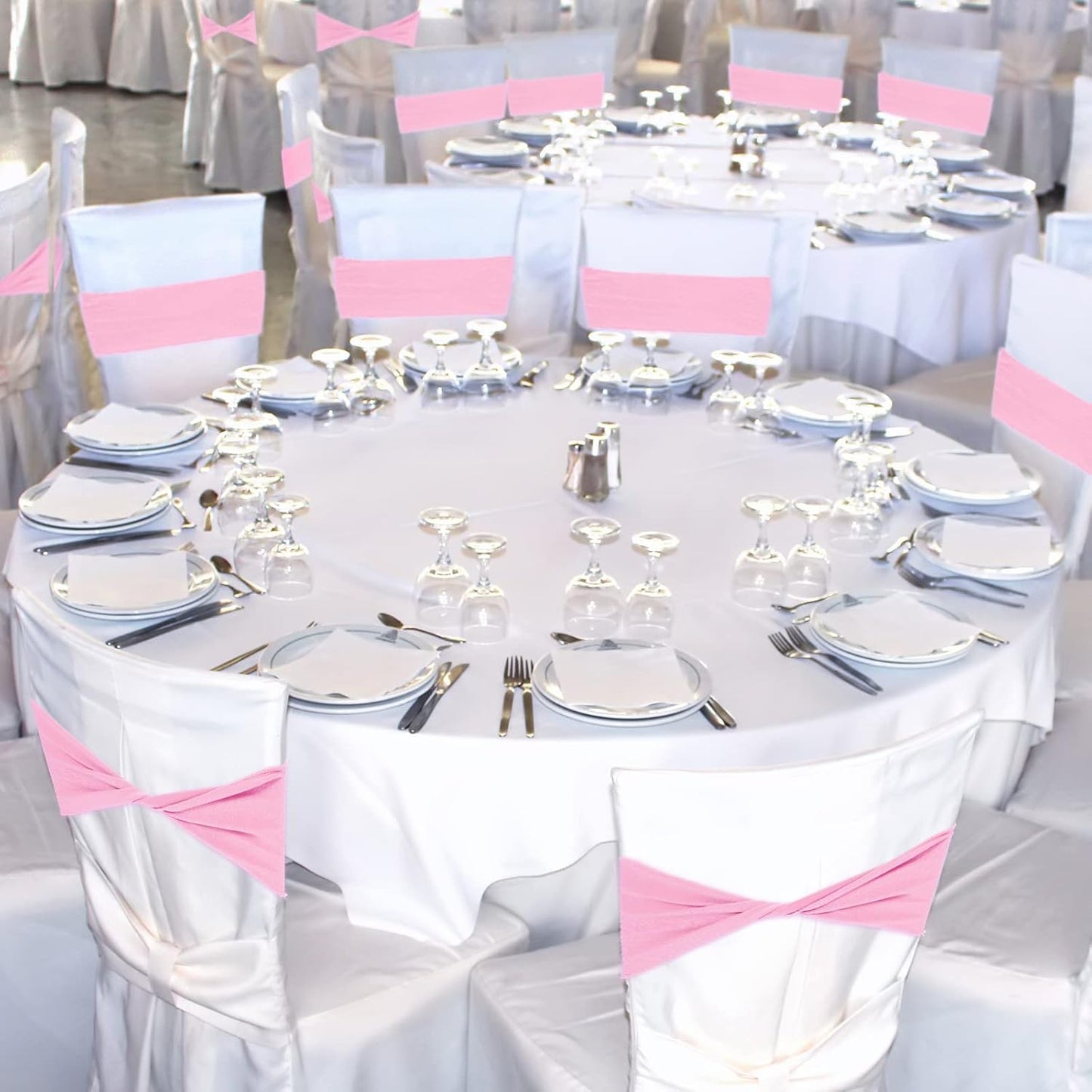 Kinlop 50 Pcs Spandex Chair Sashes Bows Chair BanB0C3V1RSWZds Slider Sashes for Covers Elastic Bands Ties Without Buckle Decorations for Wedding Party Events Ceremony Birthday(Pink)