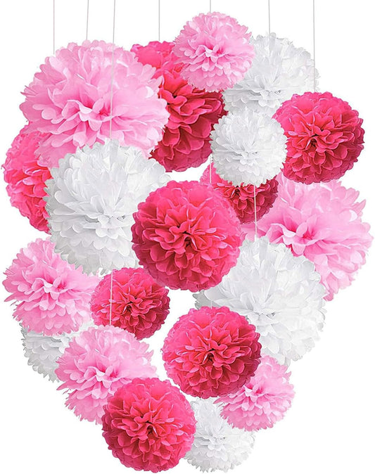 Capesaro Pink Paper Pom Poms - 10",12" Tissue Pom Poms Decorations for Bachelorette Baby Shower Girl Party Hanging Decor - 12 Piece Set