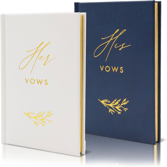 His and Her Vow Books (Set of 2) - Navy & White Hard Cover Gold Embossed Notebook Journal Diary for Nuptial Wedding Cerenomy Vow Renewal / Engagement Gift for Newly Engaged Couples at Bridal Shower