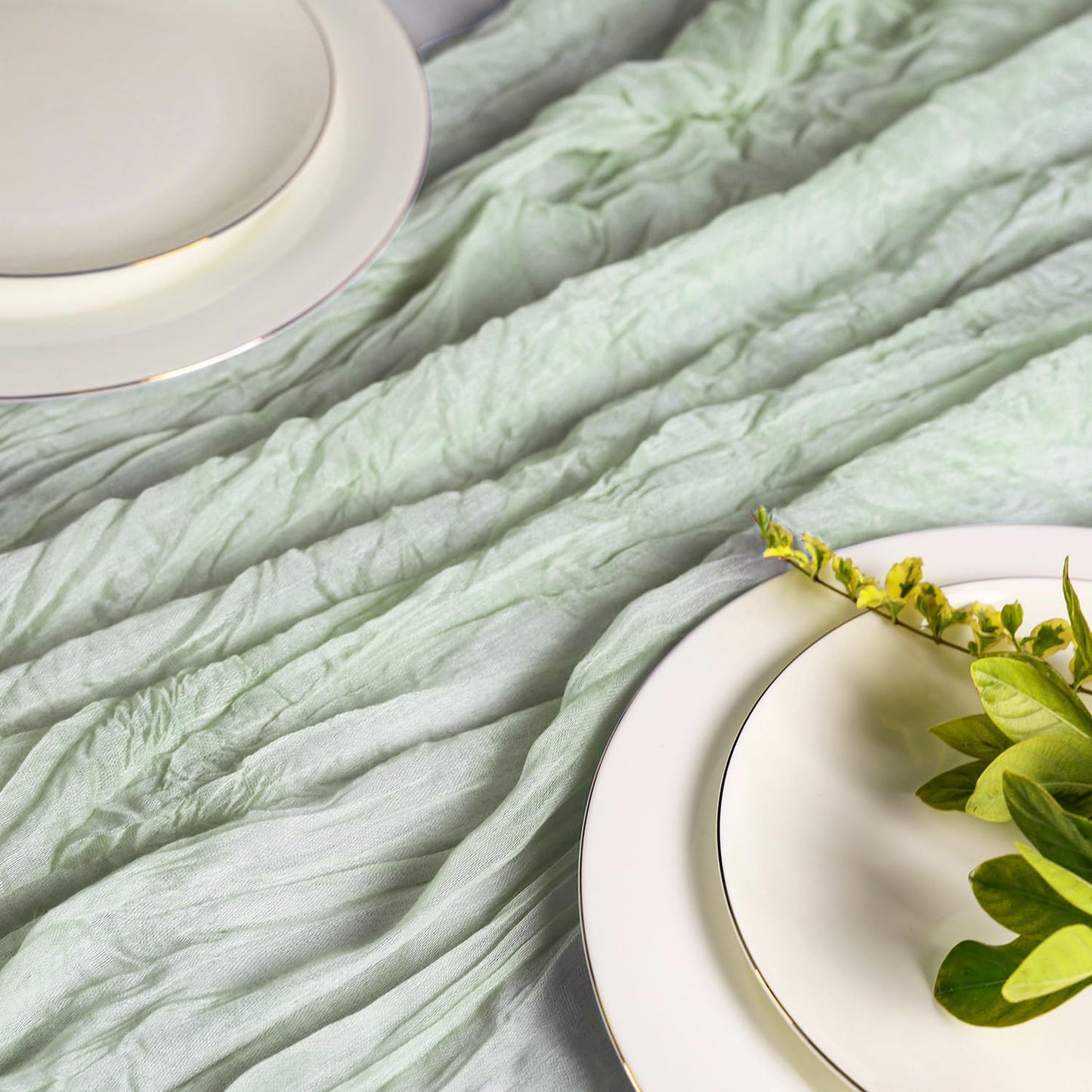 Hahuho Sage Green Cheesecloth Table Runner 10ft, Gauze Boho Rustic Table Runners for Wedding Birthday Party Baby Shower Decorations（6 Pack , 35x120 Inches）