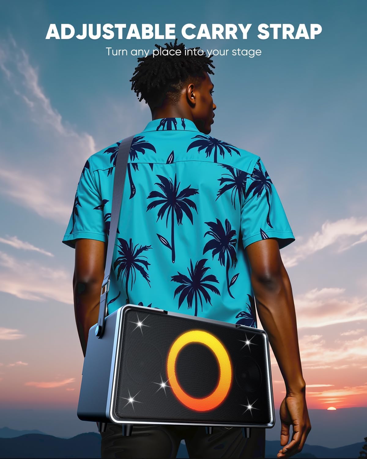 GFEEN Portable Bluetooth Speaker: 200W Peak, Deep Bass, 15H Playtime, Large Party Wireless Speakers, Powerful Loud Sound, Light Show, Fast Charging for Outdoor, Backyard, Home(Silver with 2Mic)