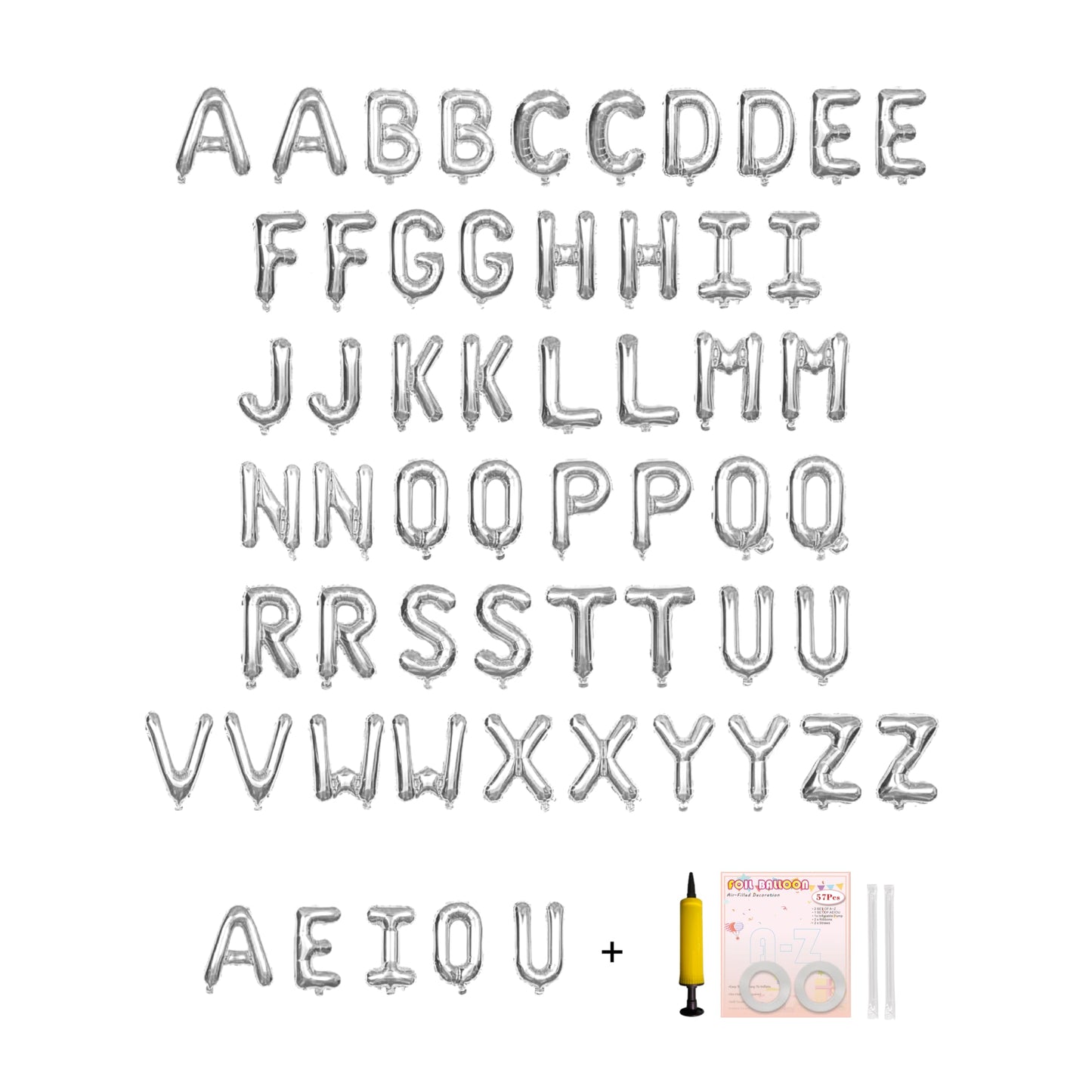 Jolixiraz 58 PCS Letter Balloons Alphabet Letters 2 Sets A- Z & 1 Sets AEIOU 16 - Inch Mylar Foil