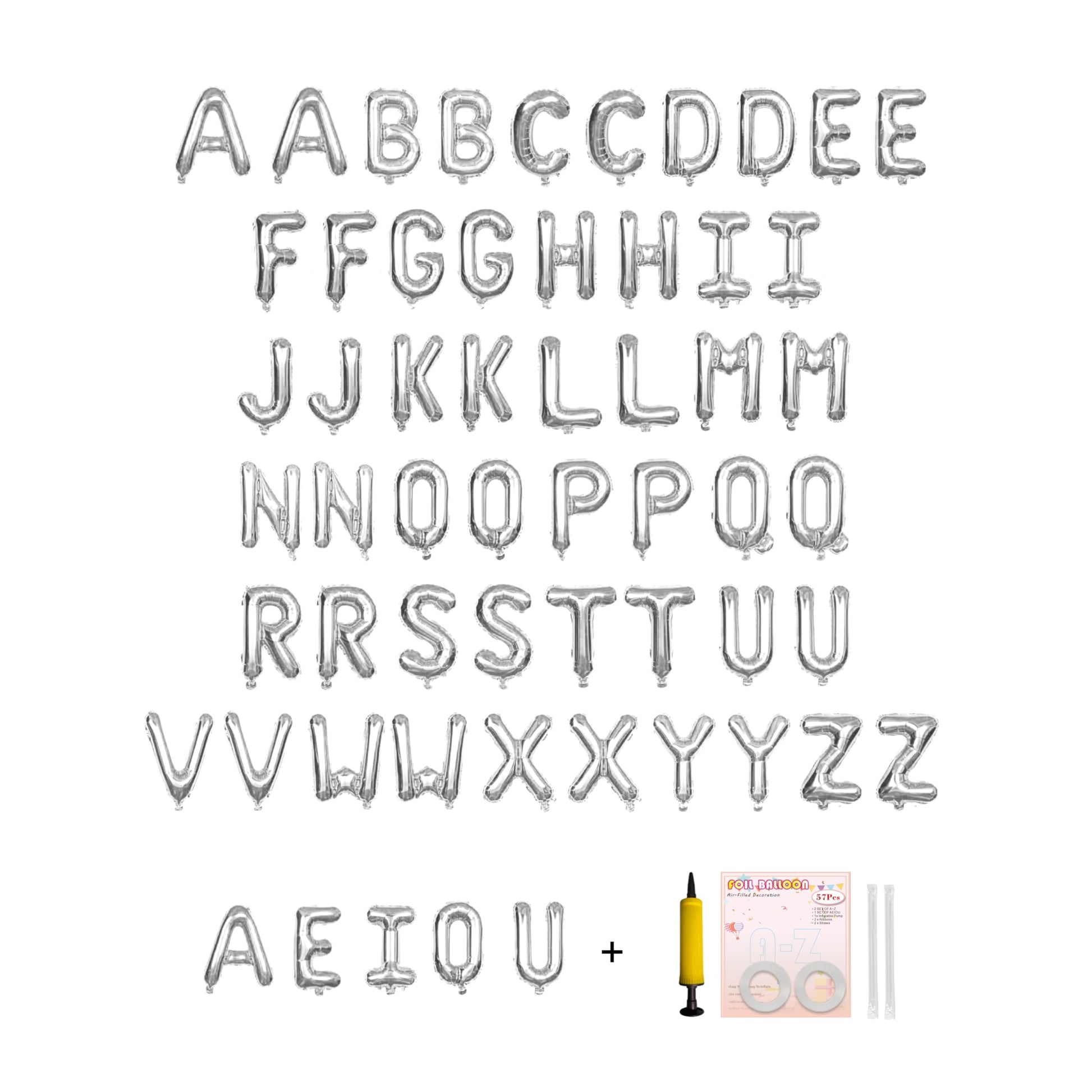 Jolixiraz 58 PCS Letter Balloons Alphabet Letters 2 Sets A- Z & 1 Sets AEIOU 16 - Inch Mylar Foil