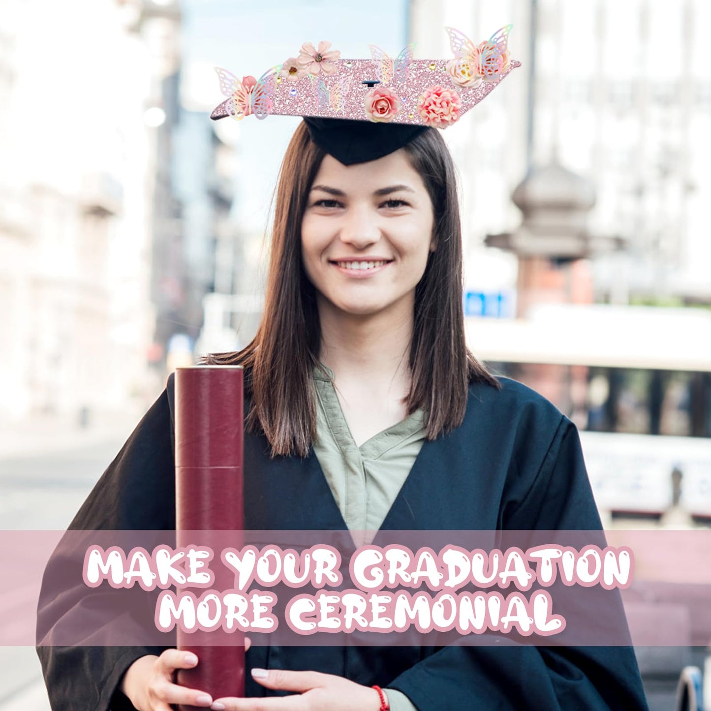 ZYNERY Graduation Cap Decorations Kit, Grad Cap Decorations Includes Glitter Paper 3D Butterfly