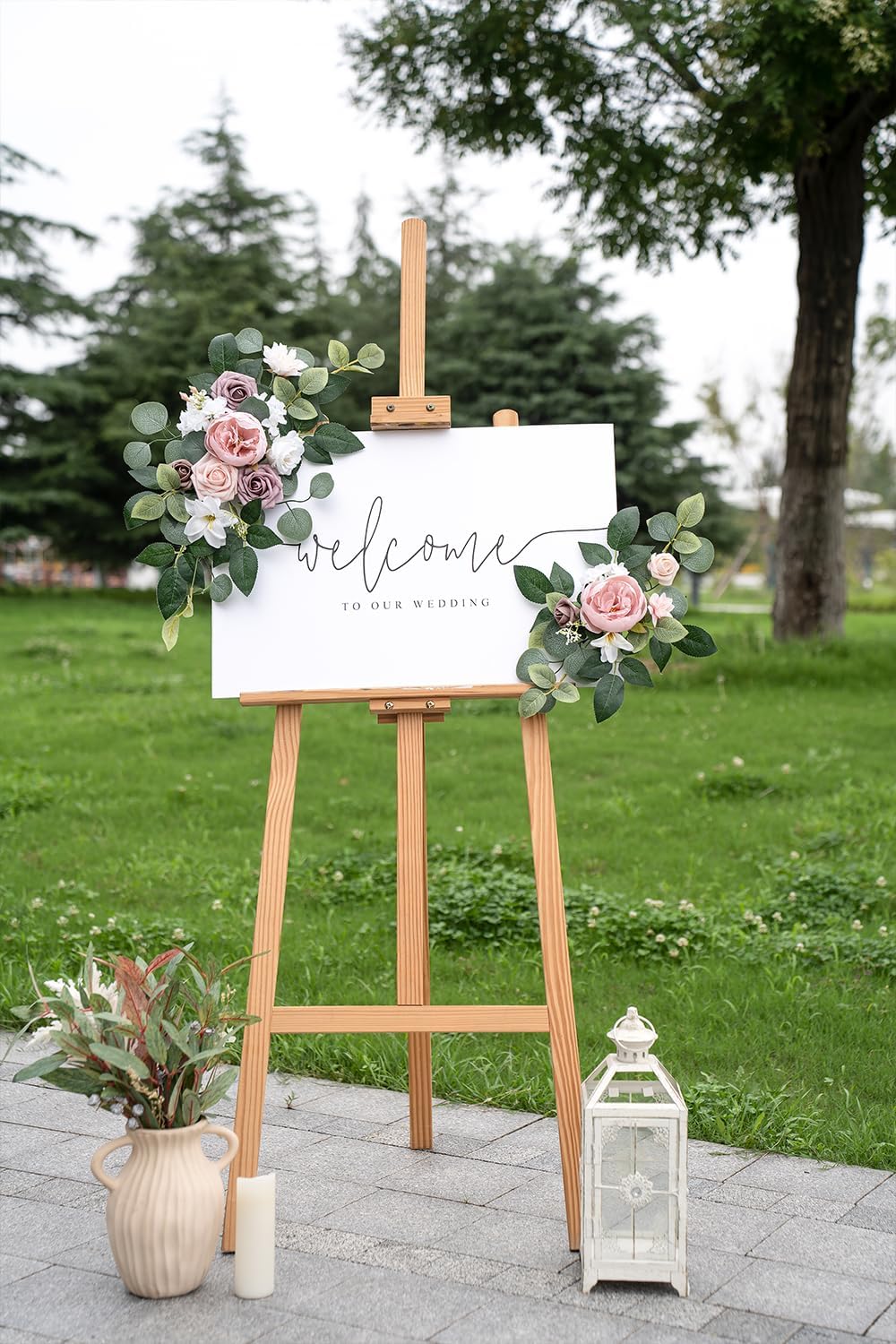 WEIERYUE(Pack of 2 Artificial Flowers Decorations,Artificial Arch Backdrop Garlandfor Ceremony Party Reception Entrance Welcome Easel Door Floral Decor Wall Home Entryway Outdoor(Bean Paste Powder)