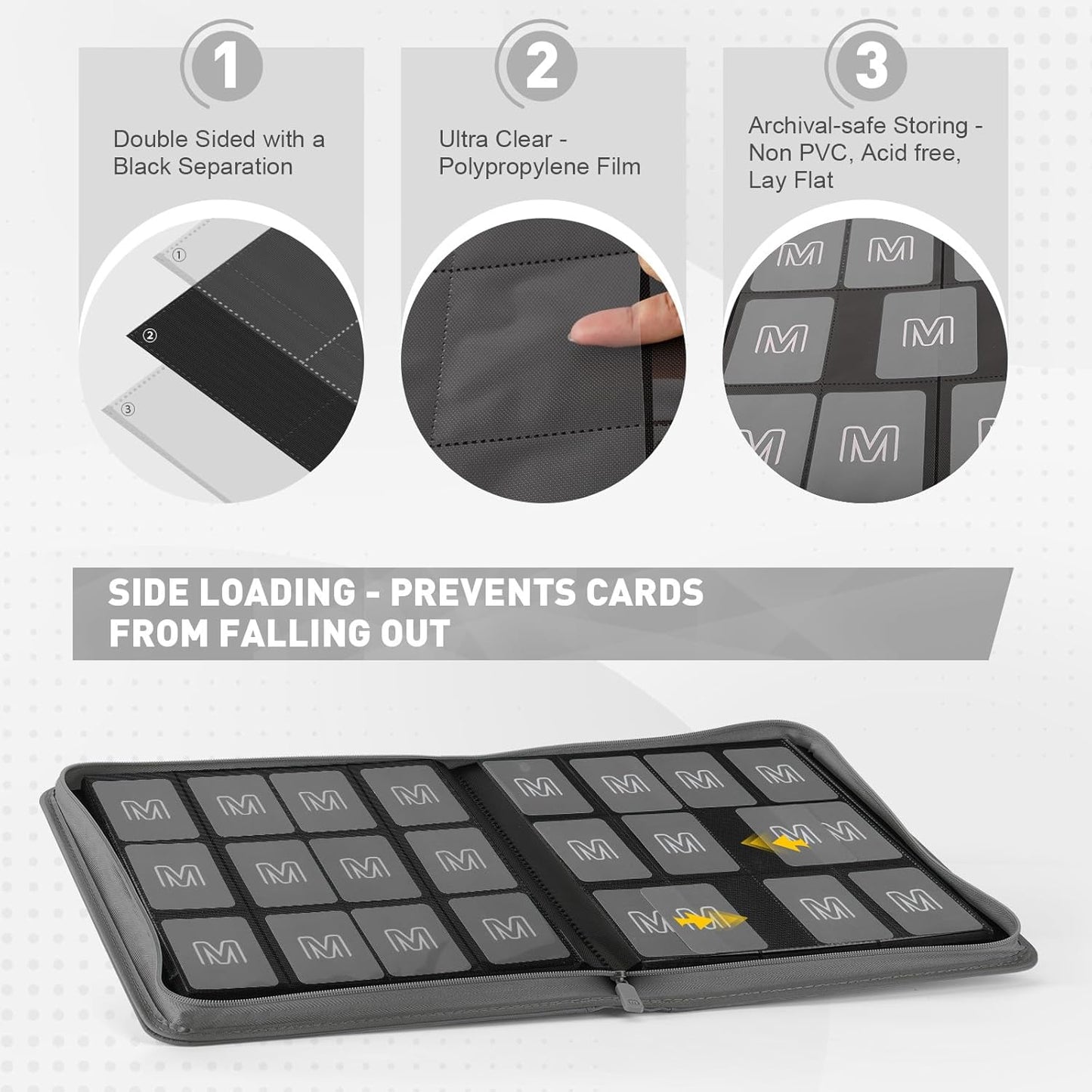 Premium Card Binder 12 Pocket for 720 Pockets Trading Card Binder, PU Zipper Card Collection Album, Sturdy Side-Loading Card Book Holder for MTG, TCG, Game Cards, Sports Cards