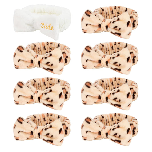 Semato Bachelorette Party Favor Set - Bride & Bridesmaid Spa Headbands (1 bride+ 7 leopard)