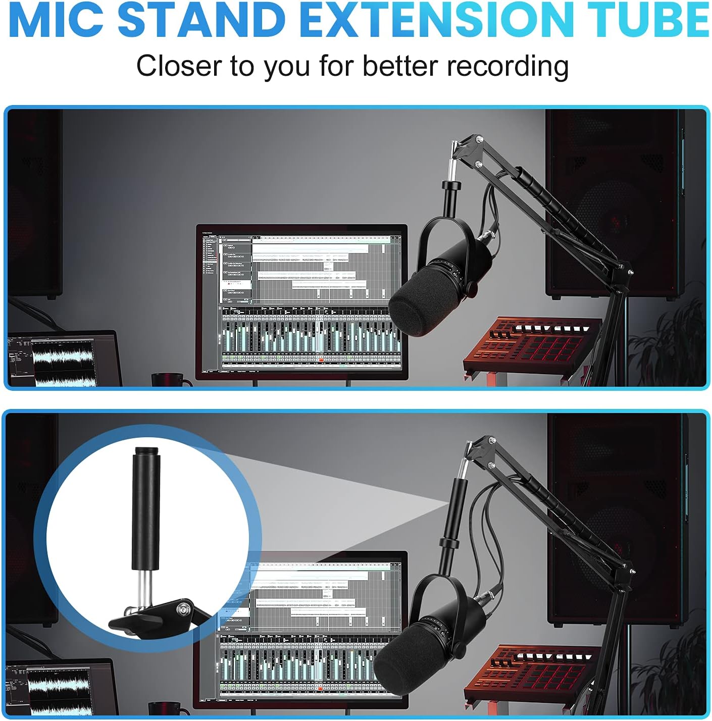 YOUSHARES Mic Stand Extension, 5/8" Female to 5/8" Male Microphone Extension Tube for Desk Stands(3.15 in)