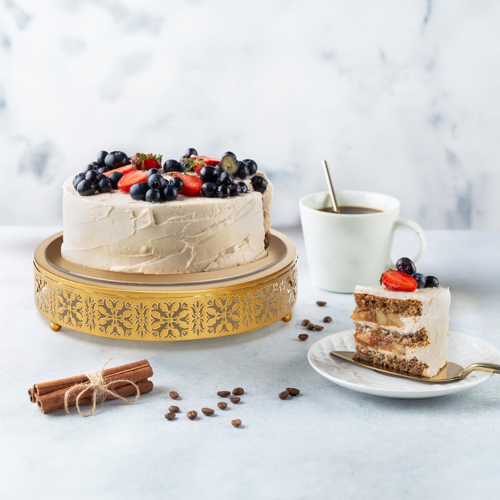 Coloch 3 Pieces Golden Cake Stand Set, 8/10/12 Inch Round Metal Dessert Display Stand Decorative