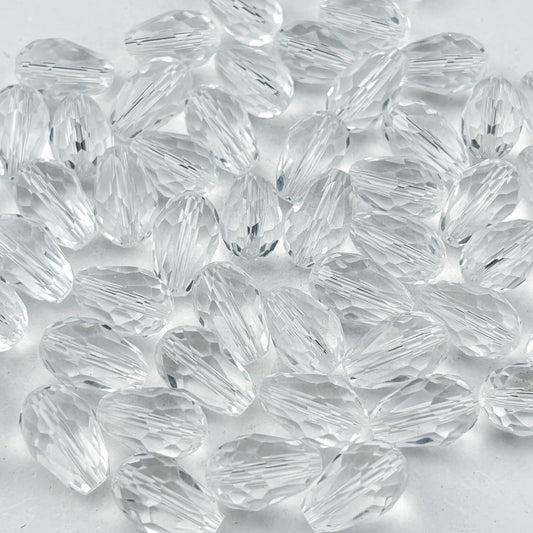 130pcs 6x8mm Teardrop Crystal Glass Beads for Jewelry Making, Faceted Vertical Hole Teardrop Glass Spacer Beads for Wind Chimes Bracelet Earring Necklace DIY Craft(Transparent)